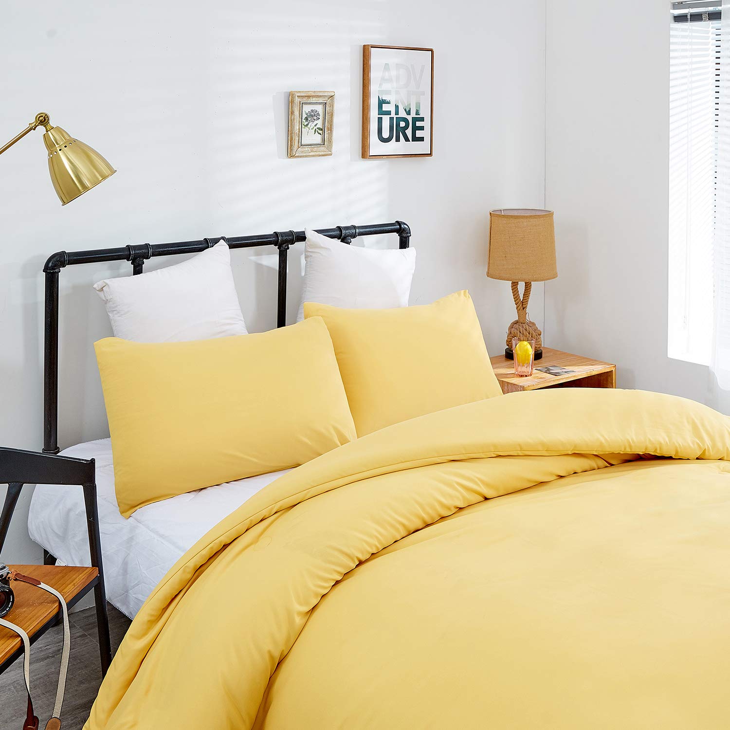Clothknow Yellow Twin Comforter Set Light Yellow Bedding Comforter Sets Yellow Bed Comforter Yellow Bedding Sets Soft Cozy Bedding 3Pcs Yellow Bed Bedding Comforter Sets