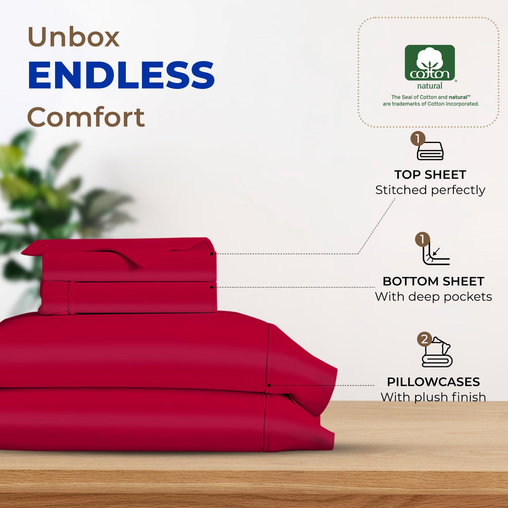 Thread Spread 100% Egyptian Cotton Sheets Full Size - 600 Thread Count Sheets 4 Pc 16' Deep Pocket Full Size Sheets Set, High Thread Count Soft Cooling Sateen Weave Hotel Luxury Sheets Set - Red