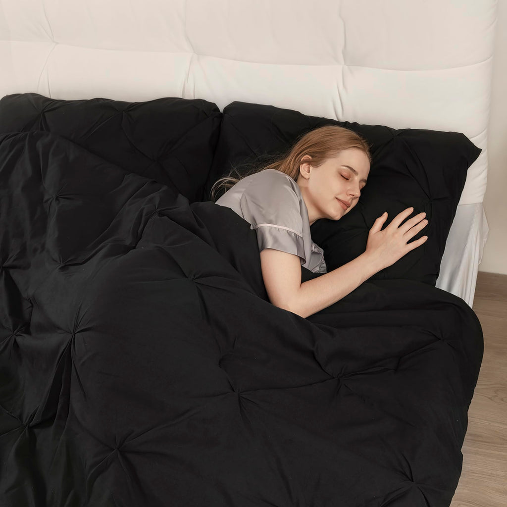Downcool King Comforter Set - Black Comforter King Size, 3-Piece Pintuck Bedding Comforter Sets, 1 Pinch Pleated Comforter And 2