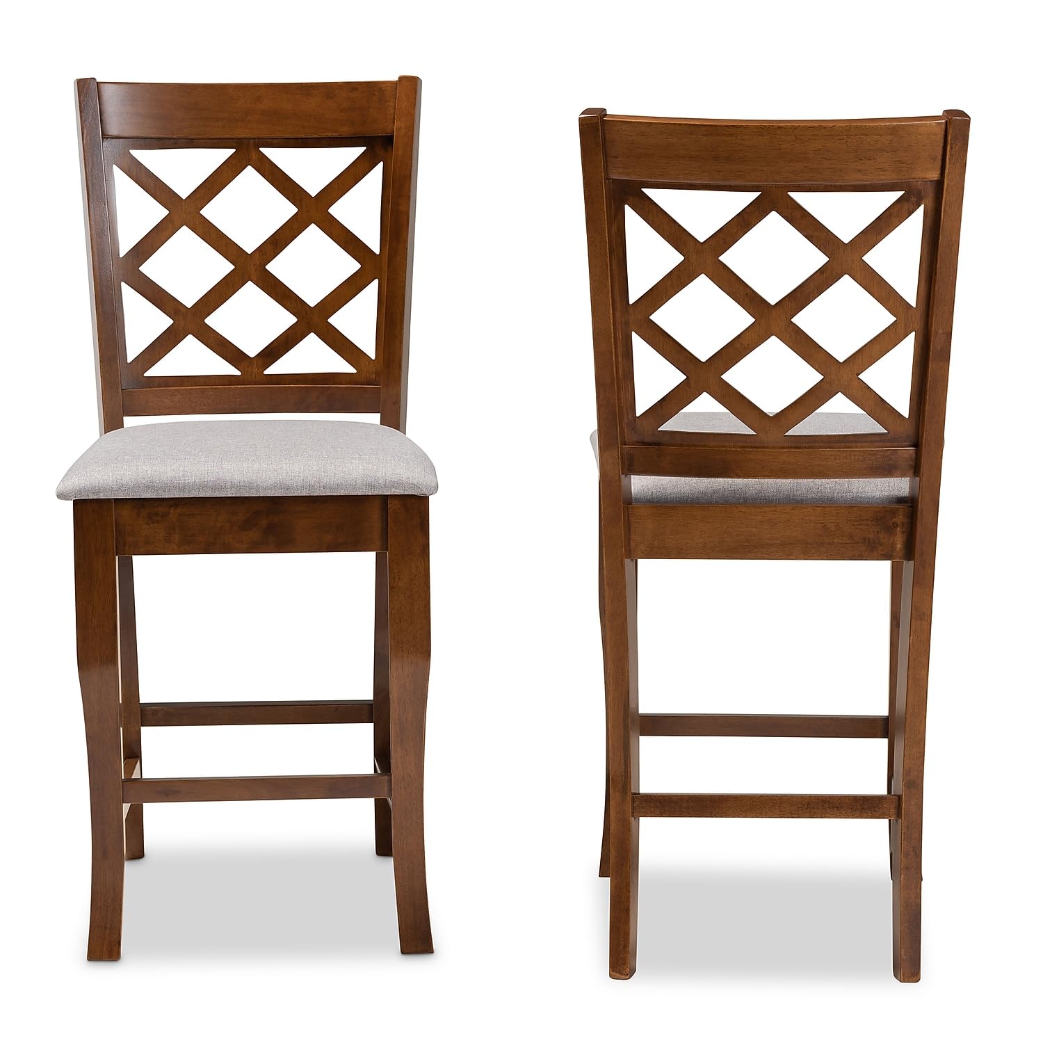 Baxton Studio Aria Modern Fabric Cut-Out Back Counter Stool, Grey and Walnut, 2-Pieces/Set (167-2PC-9888-HT)
