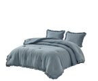 Chezmoi Collection Nora 3-Piece Ruffled Edge Trim Soft Washed Microfiber Comforter Set (Queen, Dusty Blue)