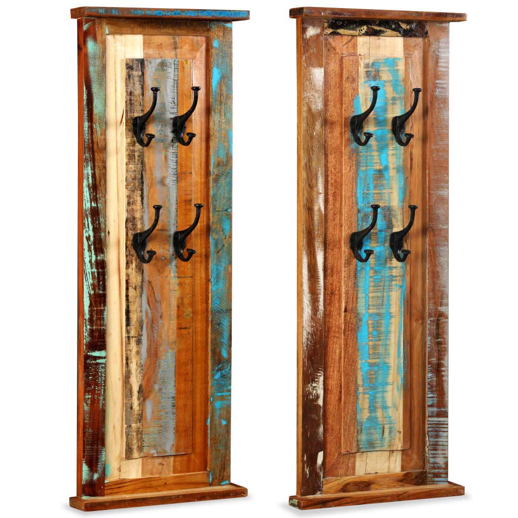 vidaXL 2x Coat Racks Clothes Rack Coat Stand Coat Hanger with 4 Hooks Entryway Furniture Easy Assembly Solid Reclaimed Wood Sturdy Durable