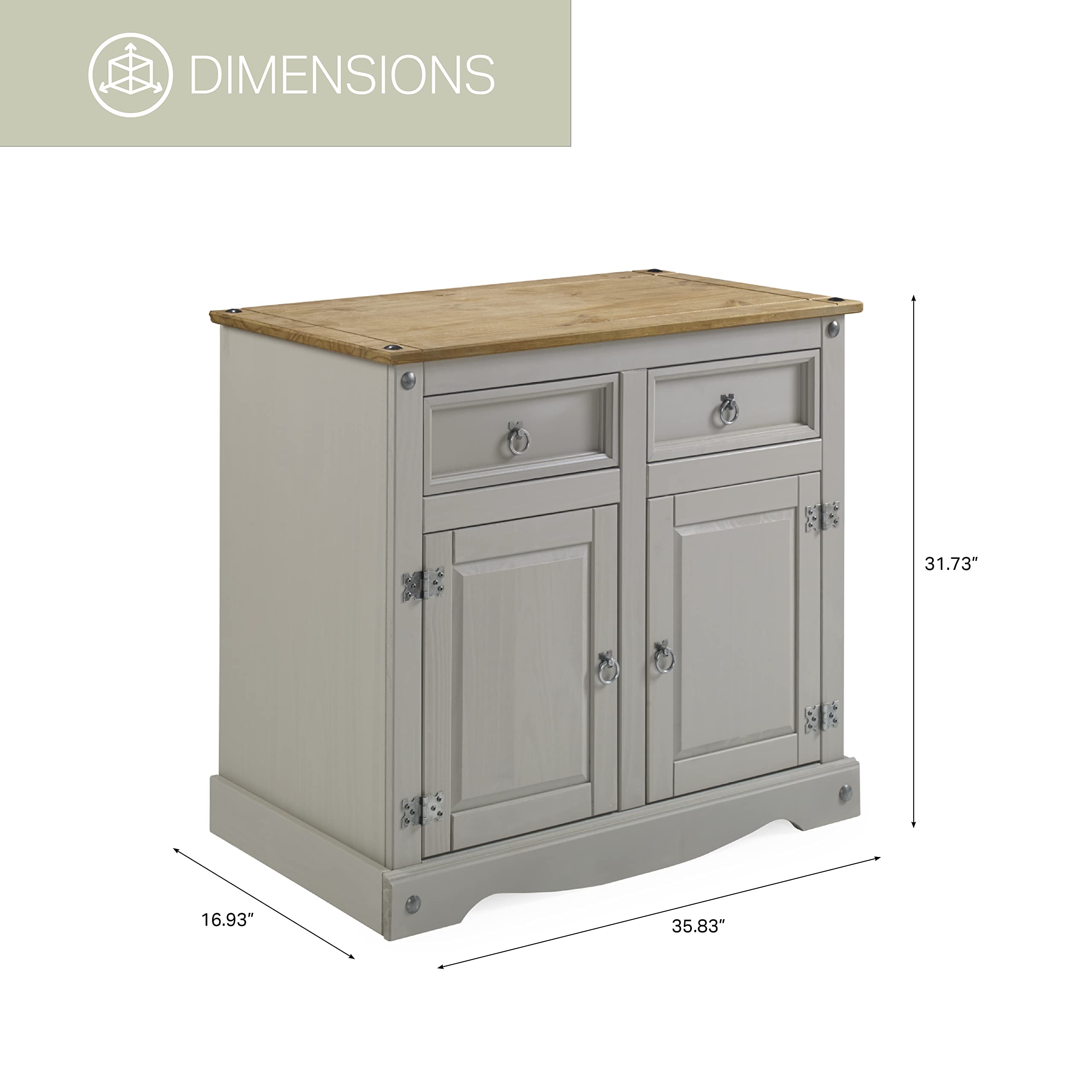 American Furniture Classics Cottage Series Wood Buffet Sideboard, Corona Gray