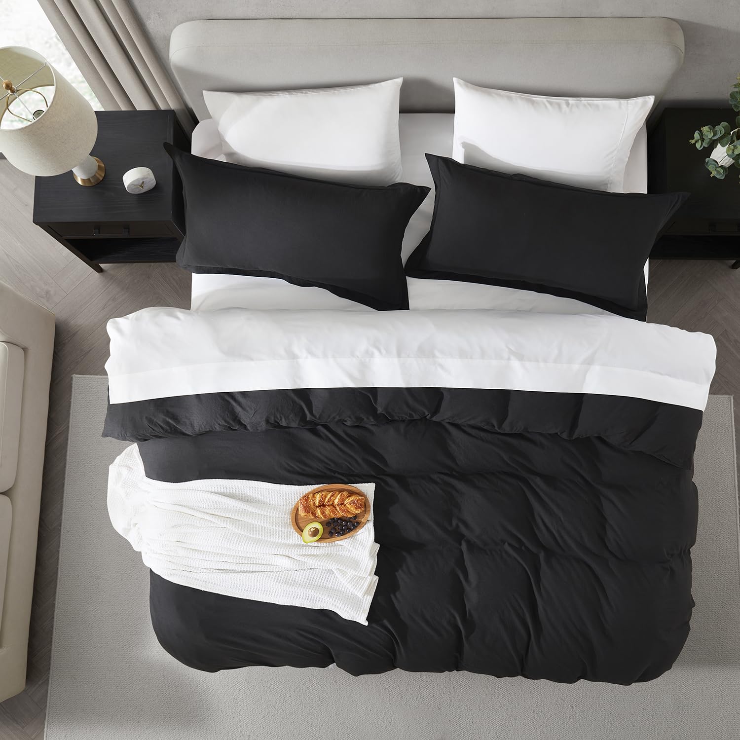 Nestl Black California King Duvet Cover Sets - Soft Prewashed Cal King Duvet Cover, 3 Piece, With Zipper Closure, 1 Duvet Cover 104X98 Inches And 2 Pillow Shams - No Comforter