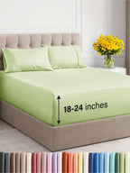Extra Deep Pocket Queen Sheets - 4 Piece Breathable & Cooling Bed Sheets - Hotel Luxury Bed Sheet Set - Soft, Wrinkle Free & Comfy - Easily Fits Extra Deep Mattresses - Light Sage Green Sheets Set