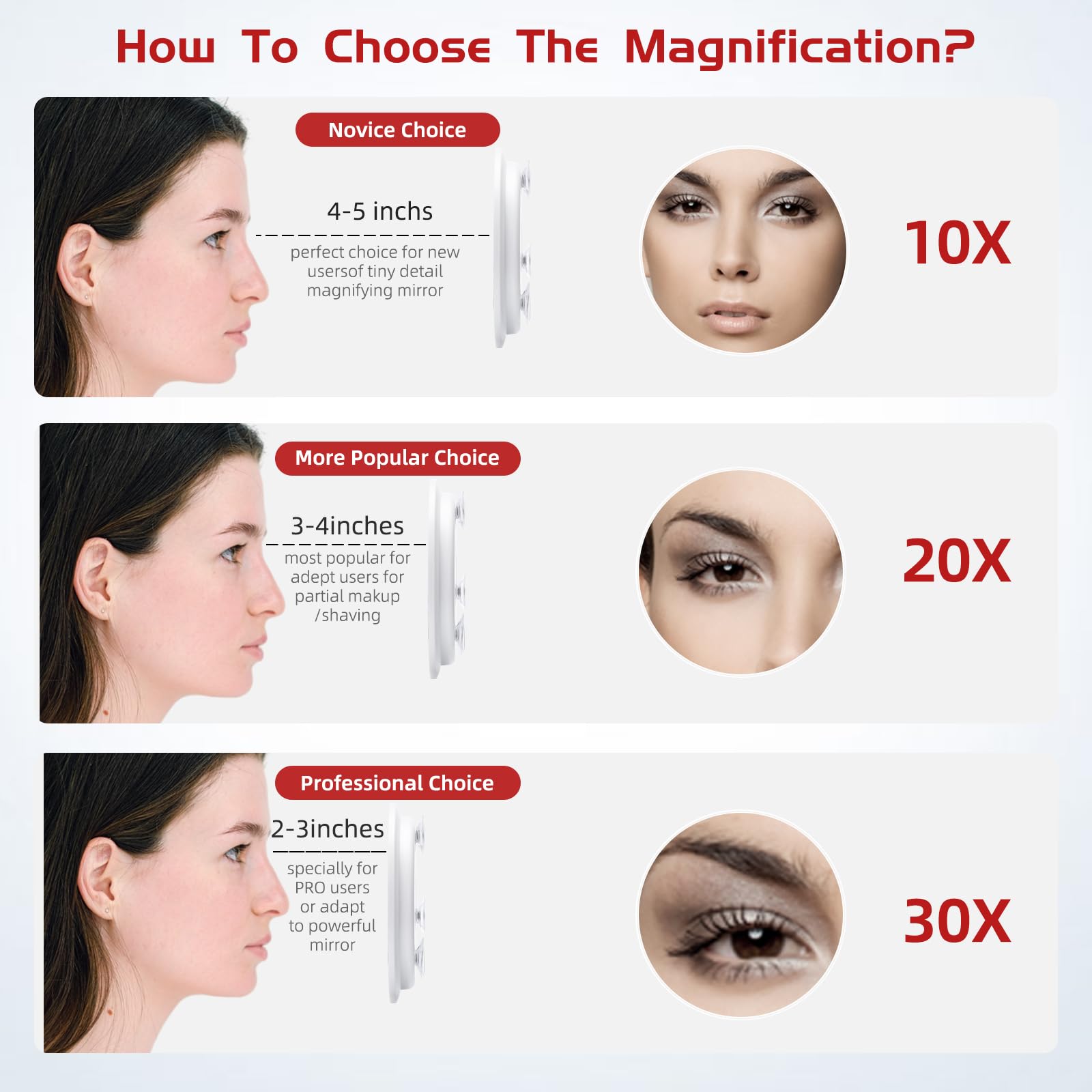 Jadazror 6'' Magnifying Mirror with 3 Suction Cups, 10X Magnification, White, MI615-White-10X