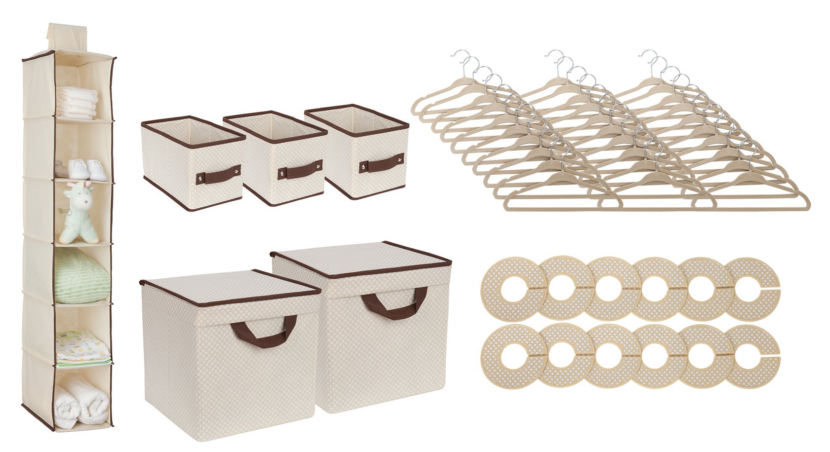 Delta Children Nursery Storage 48 Piece Set - Easy Storage/Organization Solution - Keeps Bedroom, Nursery & Closet Clean, Beige