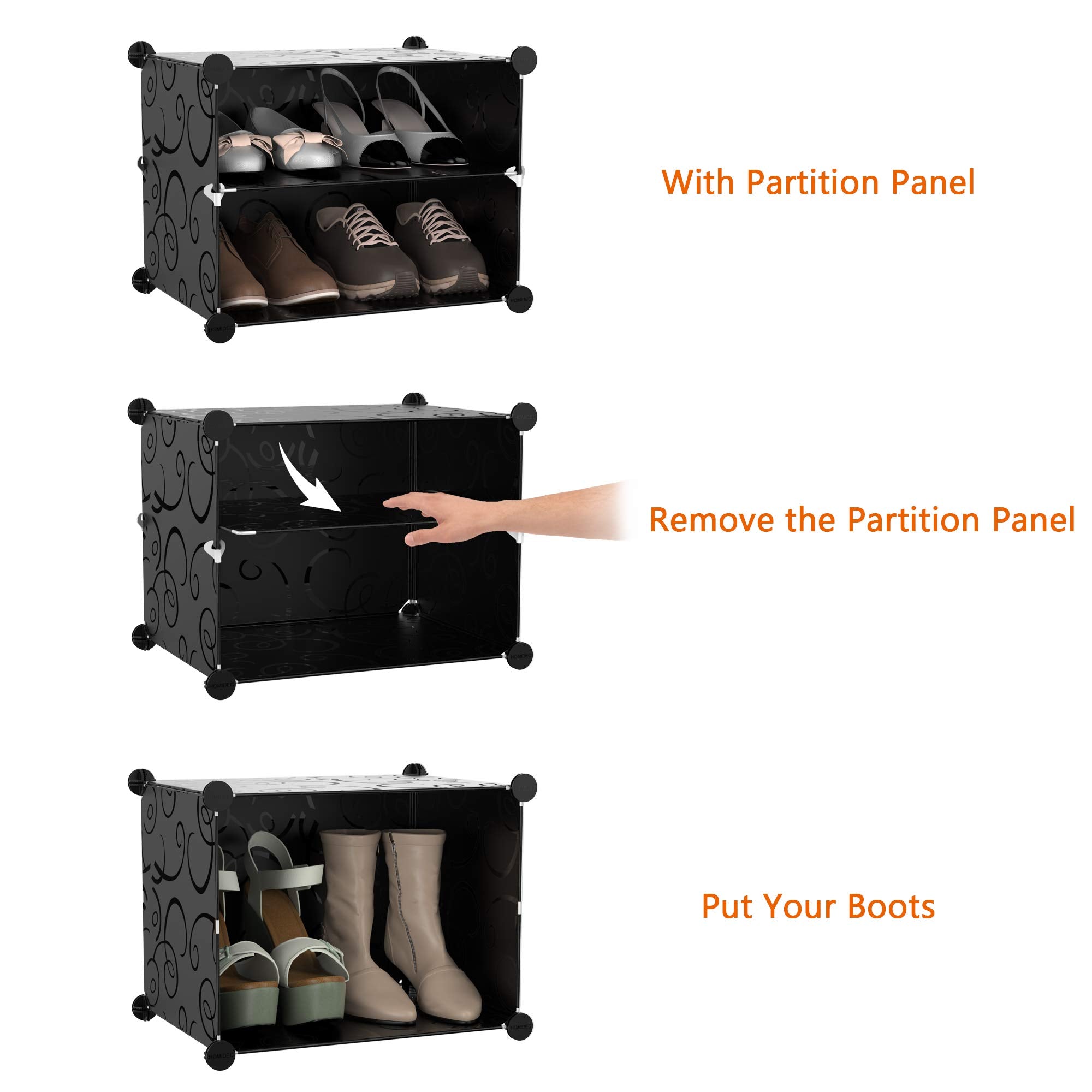 Homidec Shoe Rack, 4 Tier Shoe Storage Cabinet 16 Pair Plastic Shoe Shelves Organizer For Closet Hallway Bedroom Entryway Black