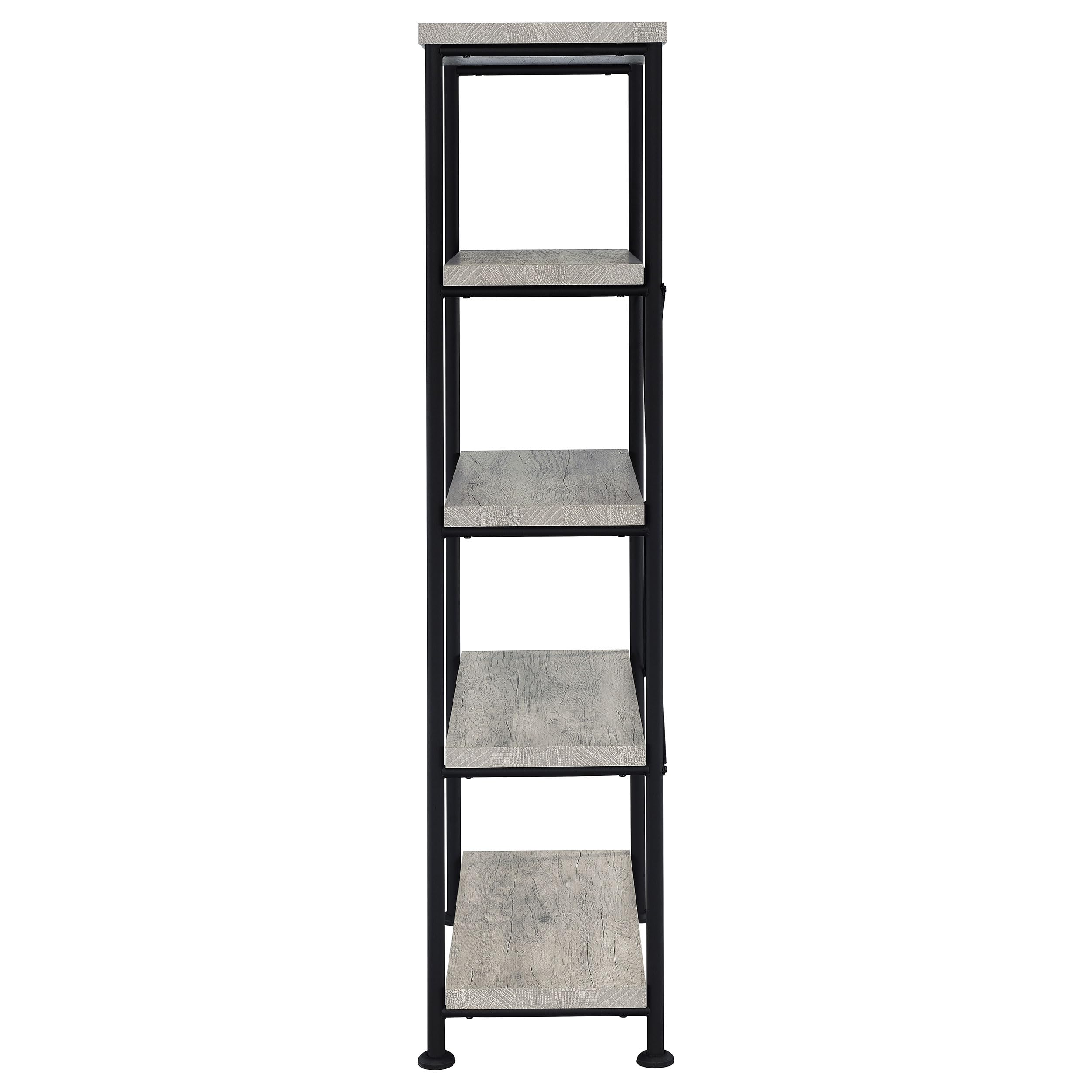 Coaster Home Furnishings Analiese Rustic Industrial 4-Tier Bookcase Etagere Bookshelf Office Storage Book Shelf Engineered Eco-Friendly Wood Look Laminate Sturdy Black Steel Base Grey Driftwood 801546