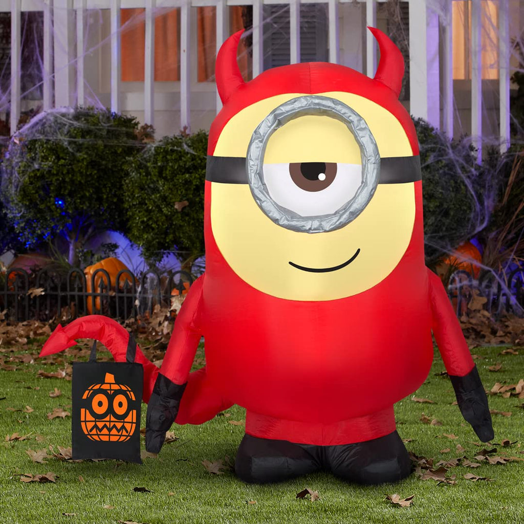 Gemmy Airblown Inflatable Minion Stuart Devil, 3.5 Ft Tall, Red