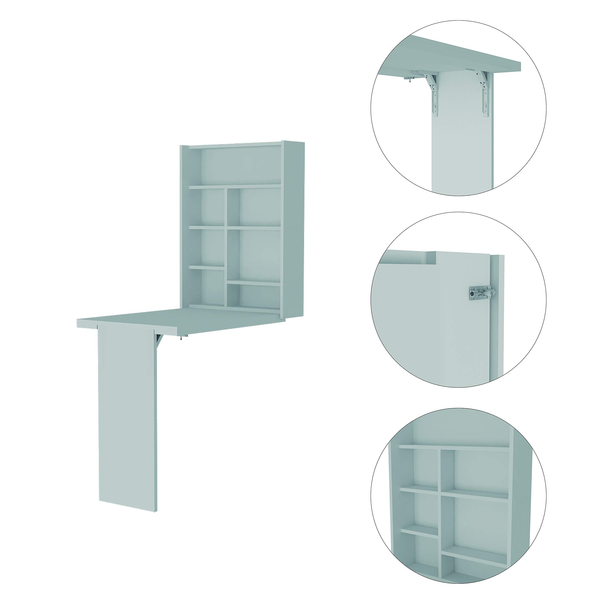 DEPOT E-SHOP Toscana Wall Foldable Table with 7 Shelves, White