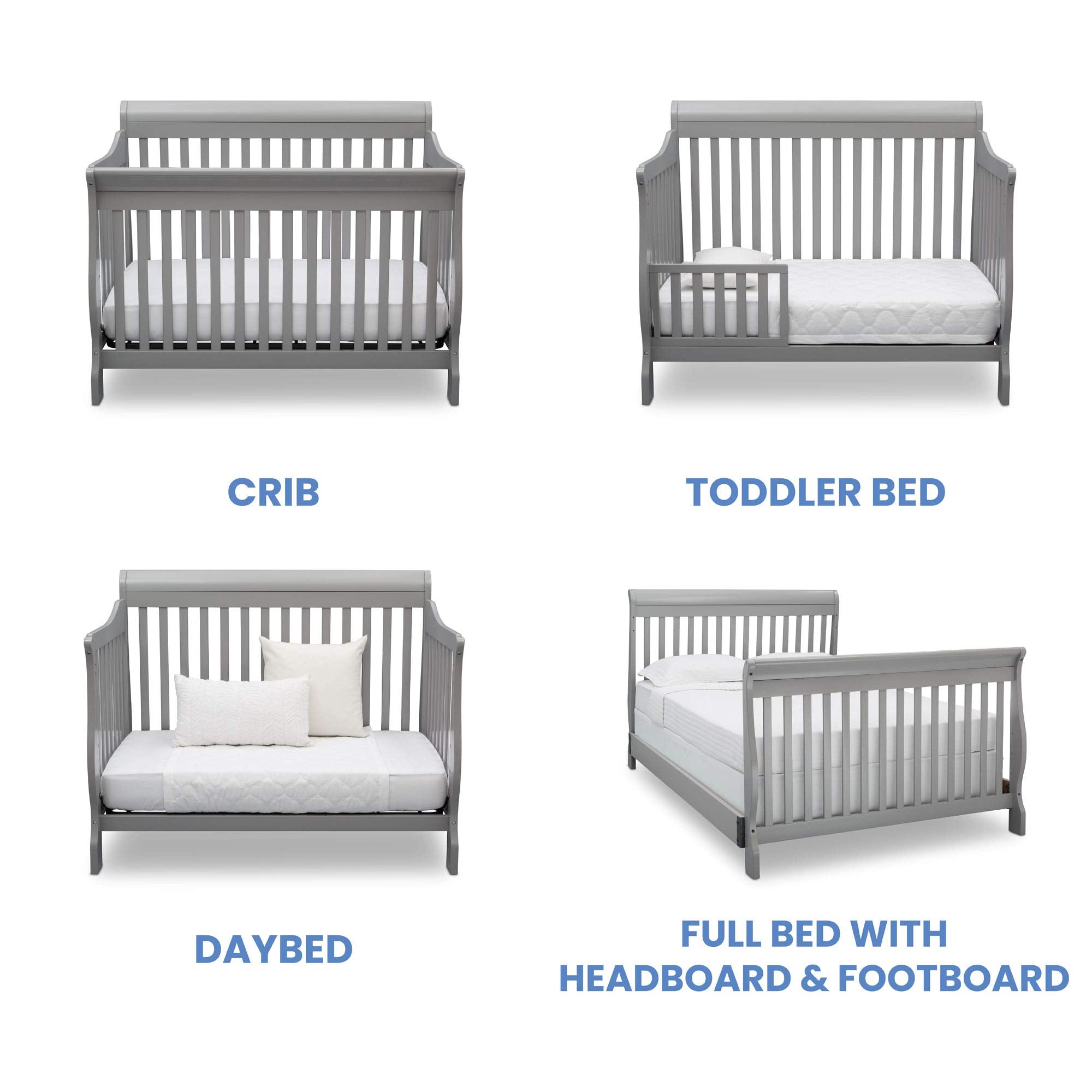 Delta Children Canton 4-in-1 Convertible Crib, Grey, Wood, 54.3"L x 35.3"W x 43.3"H, Model 7888-026,