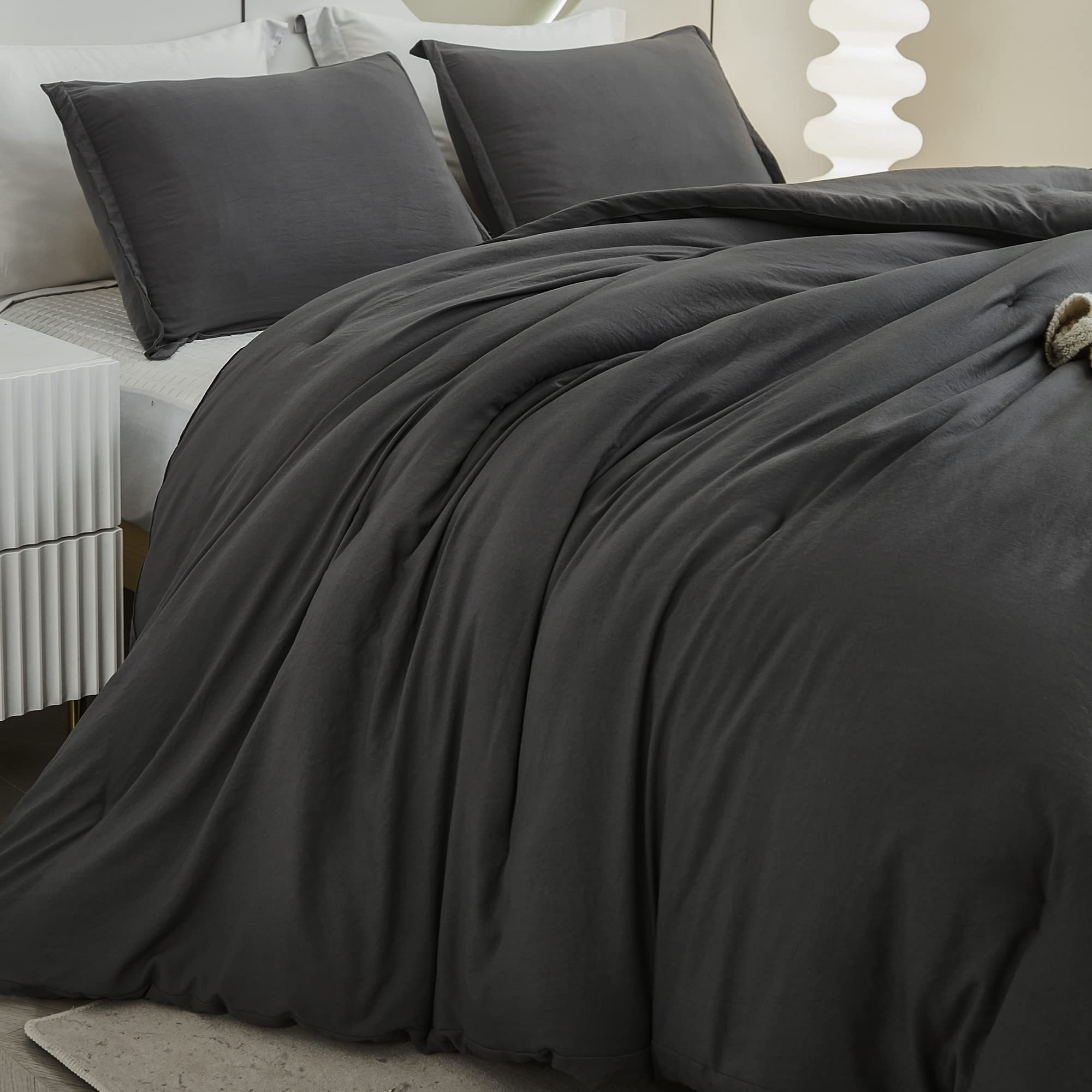 Litanika Oversized King Comforters Dark Grey Super King Size, 3 Pieces Lightweight Solid Bedding Comforter Set, All Season Fluff