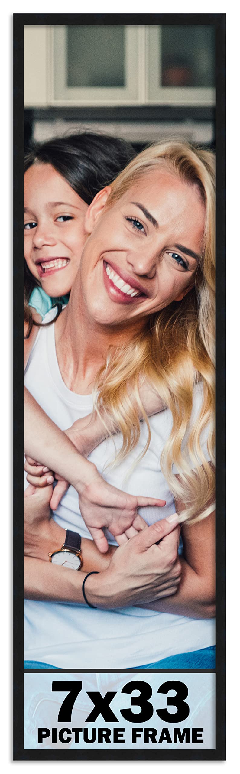 CountryArtHouse 7x33 Frame Black Solid Pine Wood Picture Frame Includes UV Acrylic Plexiglass, Acid Free Foam Backing Board and 