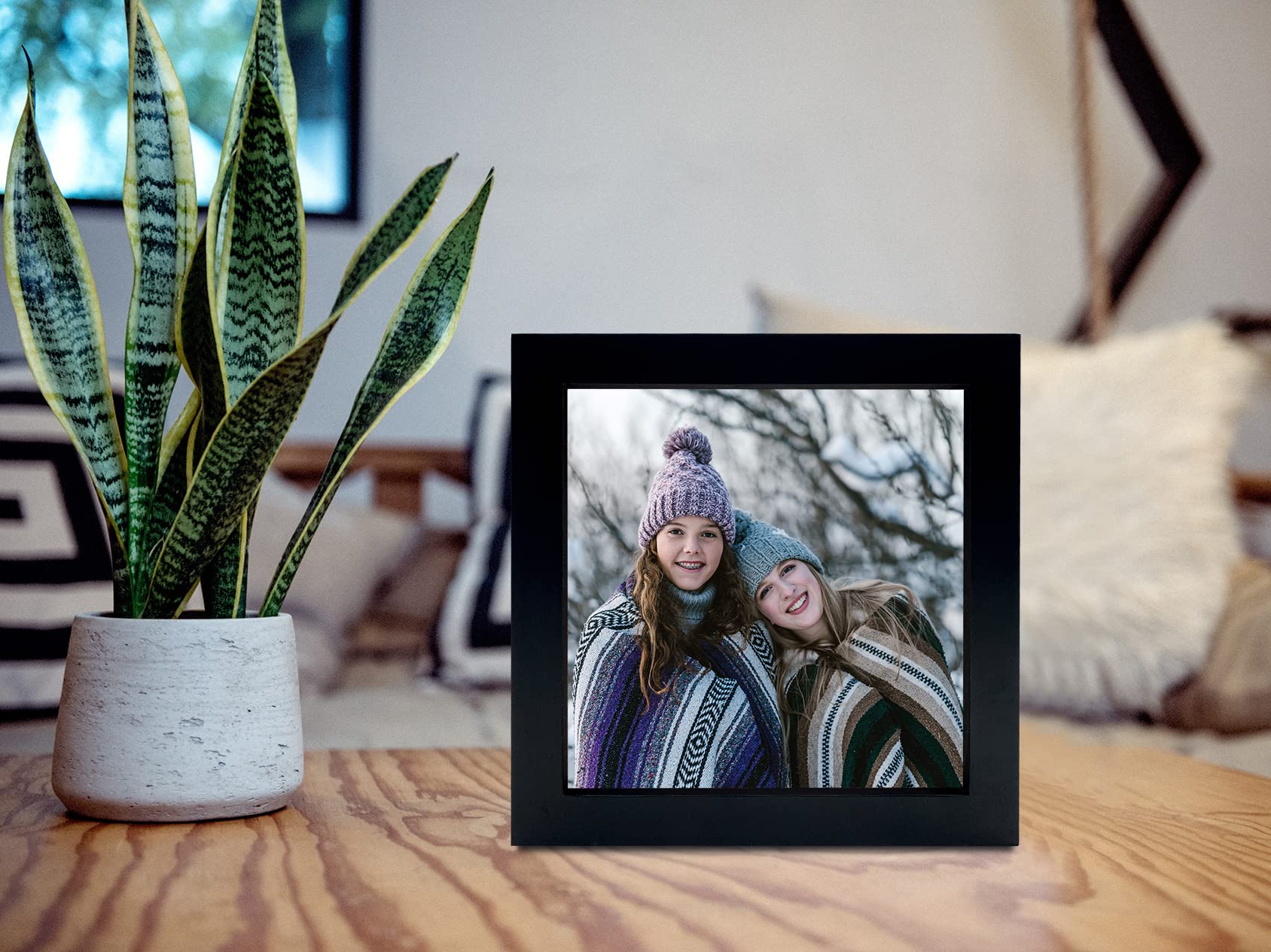 Lekaiya 6X6 Black Picture Frames Set Of 2, Square Solid Wood Photo Frame For Tabletop Or Wall Mounting