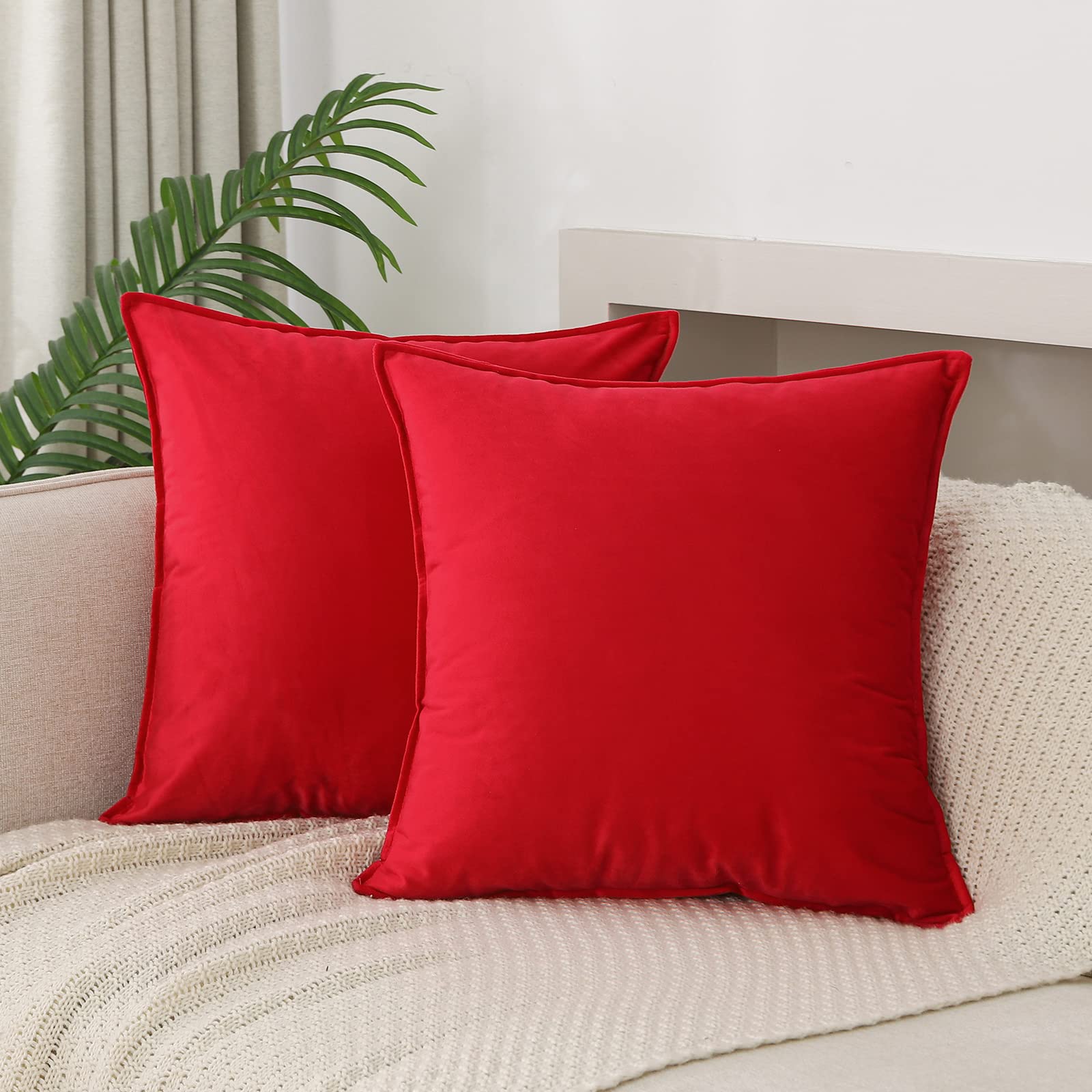 Jiahannha Velvet Red Throw Pillow Covers 24X24 Inches Pack Of 2 Soft Decorative Square Cushion Covers For Couch Sofa Bed Livingr