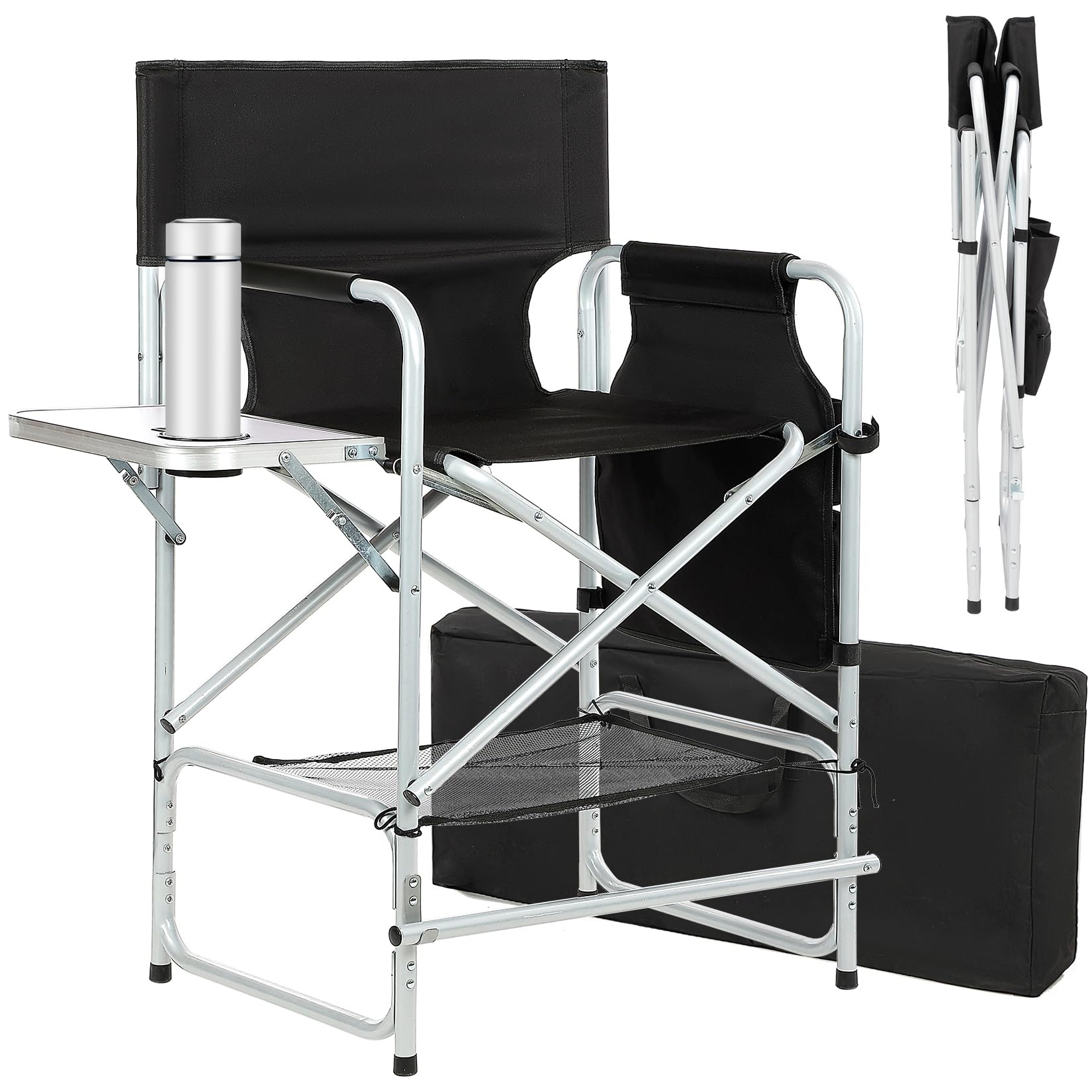 ZIXNEXKOO Tall Makeup Chair 41, Director Chair 600 lbs Foldable Portable, Makeup Chair for Makeup Artist with Table, Cup Holde