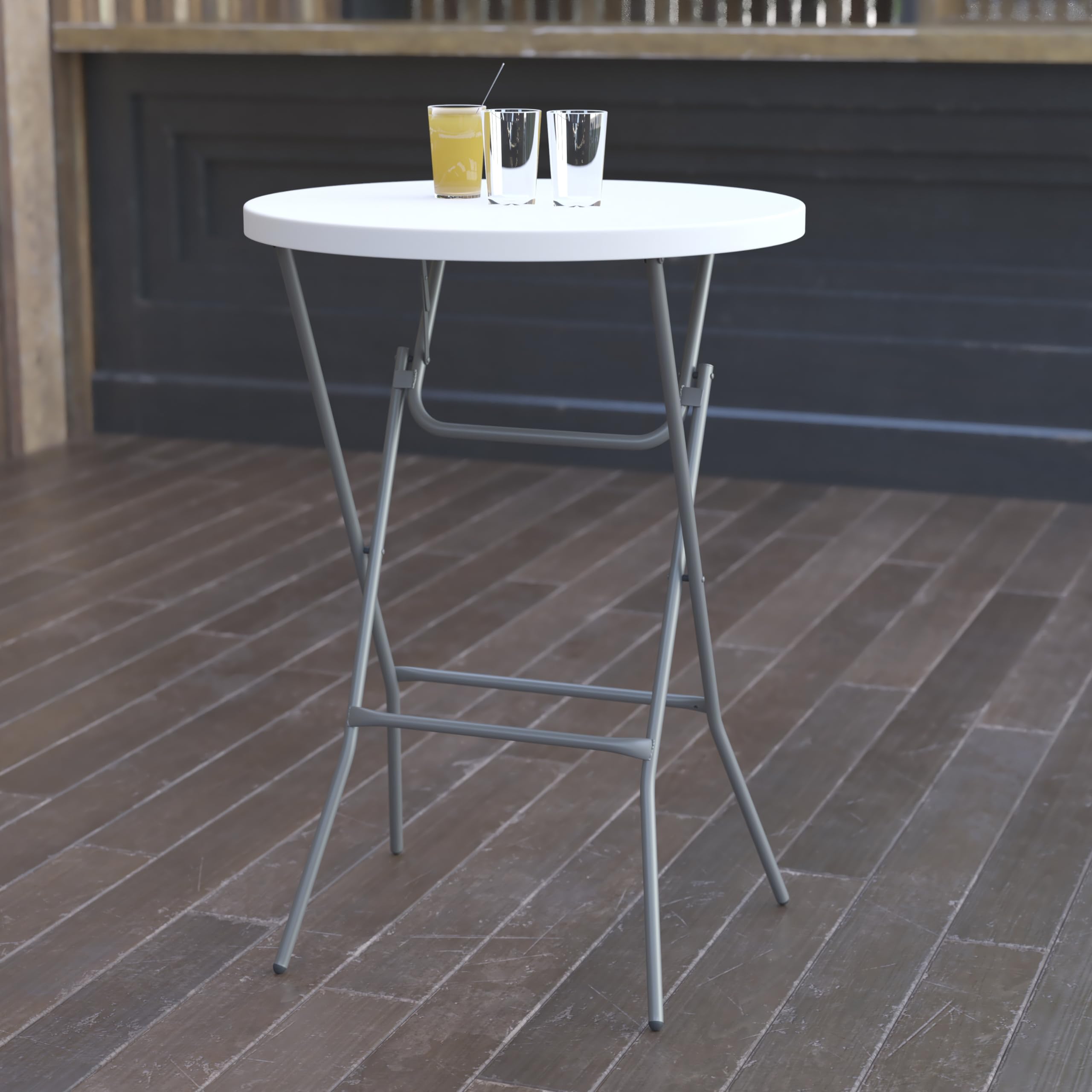 Flash Furniture Elon 2.6' Round Folding Bar Height Table for Parties and Commercial Events, Indoor/Outdoor Plastic Bar Height Folding Table, White