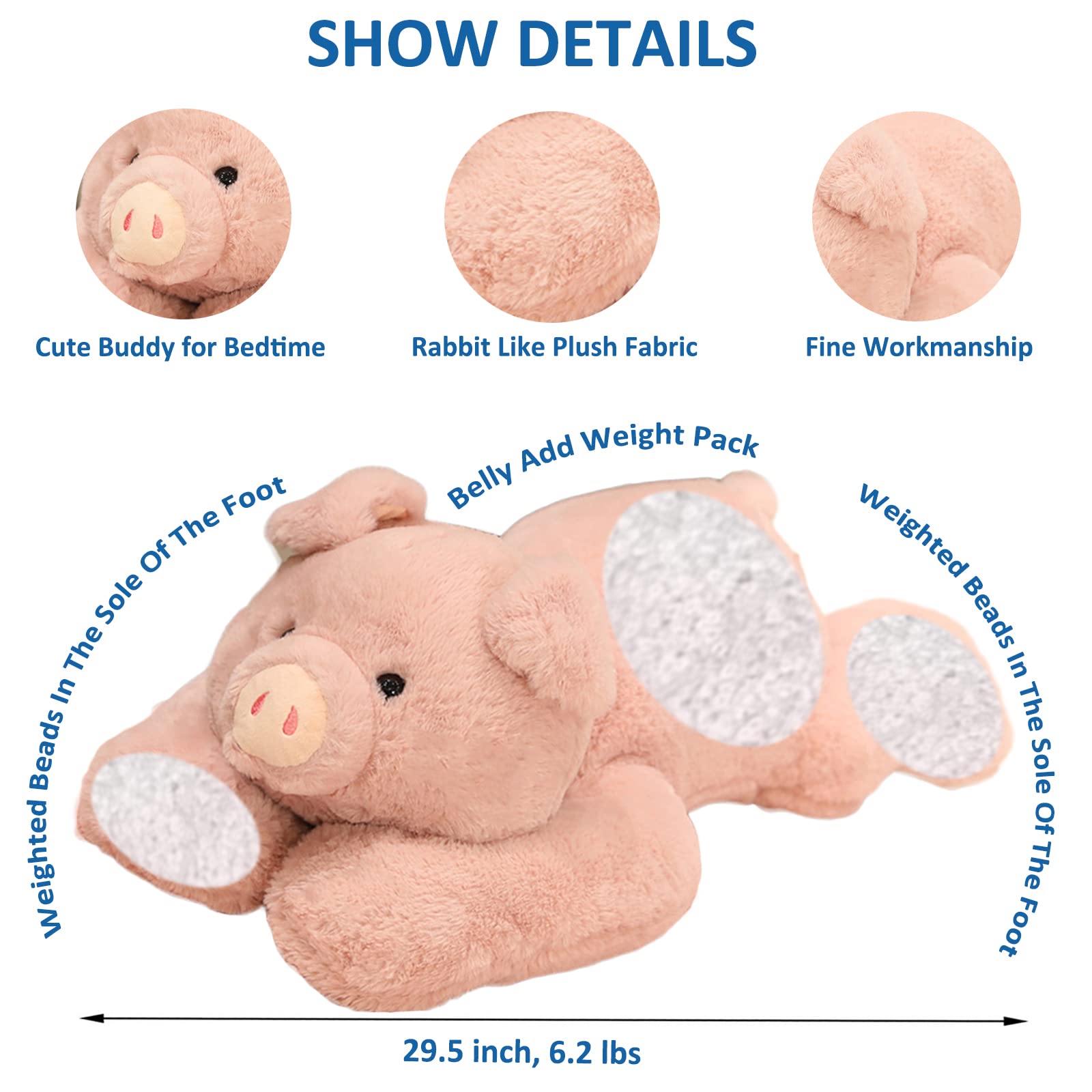 ronivia Weighted Pig Stuffed Animal Toy 29.5" 6.2lbs Pink Plush