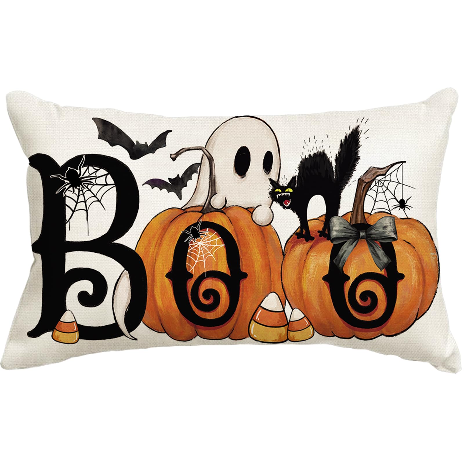 Baccessor Halloween Pillow Cover 12x20 Inch, Boo Ghost Spooky Lumbar Pillow Case Halloween Decor for Cushion Sofa Couch Indoor O