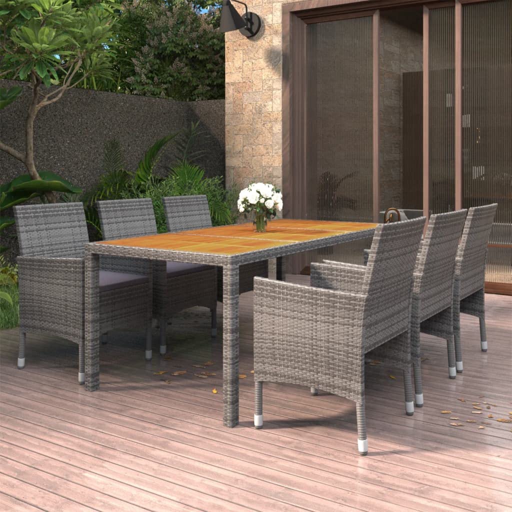 vidaXL Patio Dining Set 7 Piece Garden Outdoor Lawn Yard Terrace Balcony Backyard Table and Chair Seat Seating Furniture Poly Rattan Gray