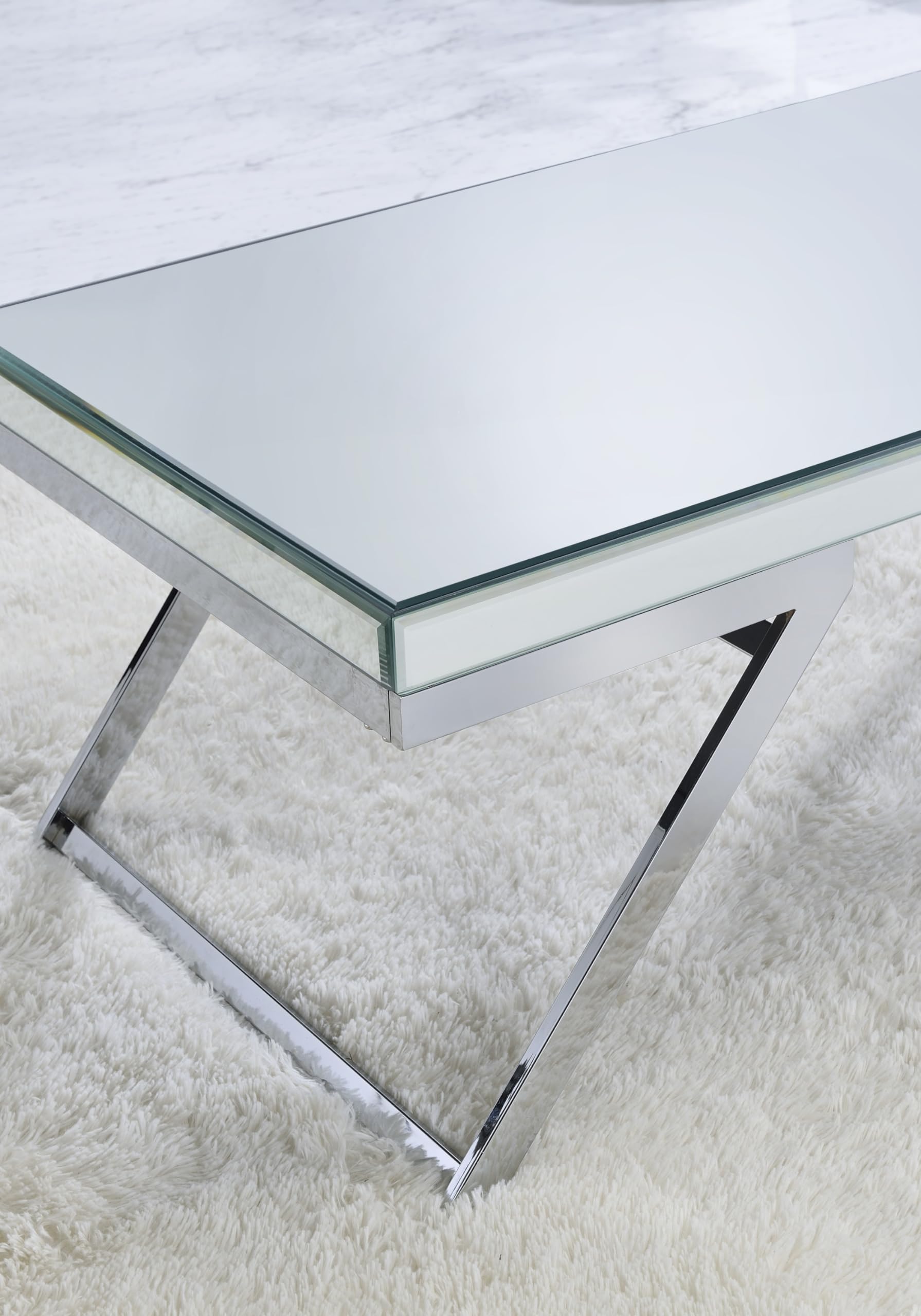 Steve Silver Furniture Alfresco End Table, Glamorous Chrome Plated Iron, Beveled Mirrored Top, Versatile as Nightstand, in Chrome, Contemporary Glam Styling, 22.75" D x 22.5" W x 22.5" H, Mirror