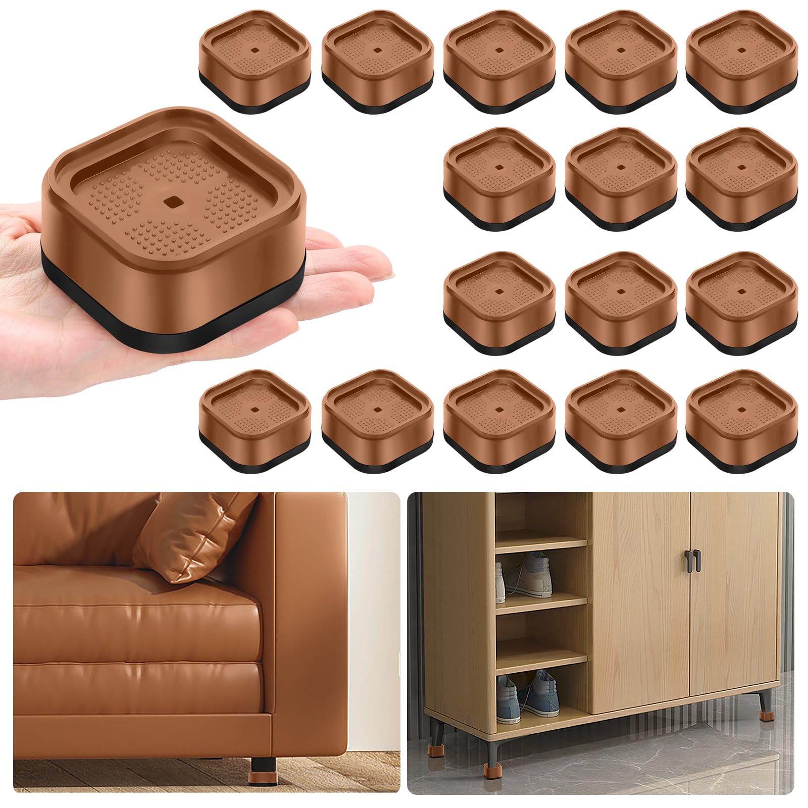 Shouwuhho 16 Pack Furniture Risers Adjustable Bed Risers Heavy Duty Lifts Height 1'', Square Stackable Bed Risers 1, 2 Or 3 Inch