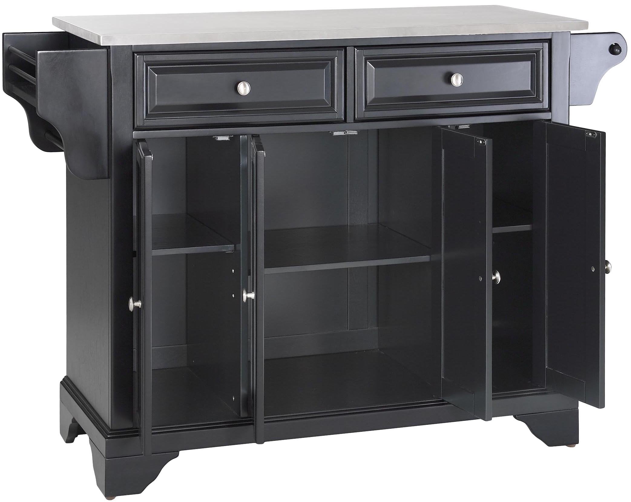 Crosley Furniture Lafayette Stainless Steel Top Rolling Kitchen Island Storage Cart, Spice Rack, Black