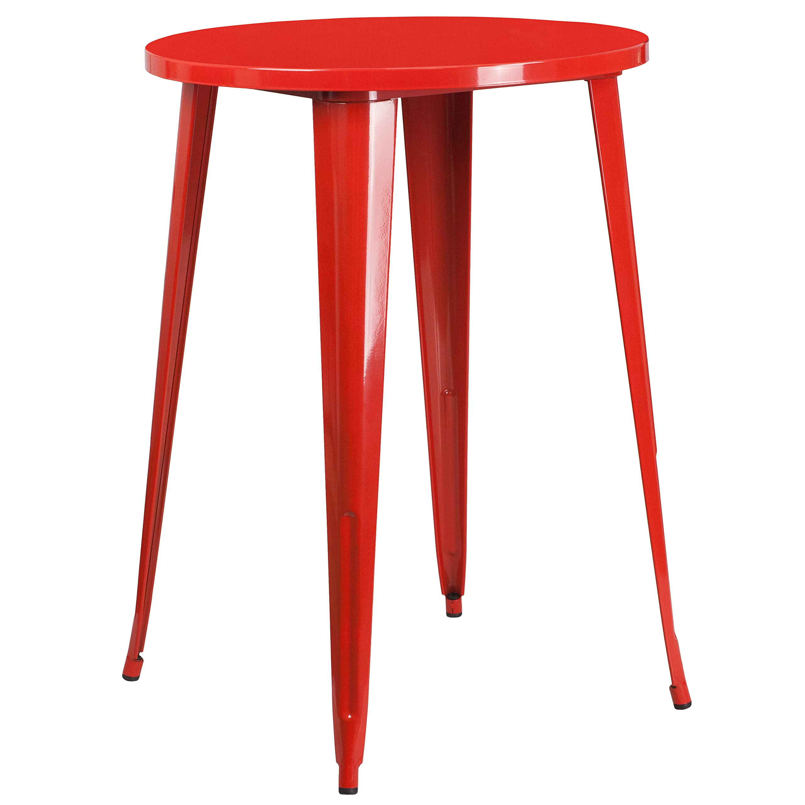 Flash Furniture Commercial Grade 30" Round Red Metal Indoor-Outdoor Bar Table Set with 4 Square Seat Backless Stools