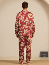 [Wine Dragon] SilkSilky  Long Sleeve Lapel Collar Men's Pajamas 002