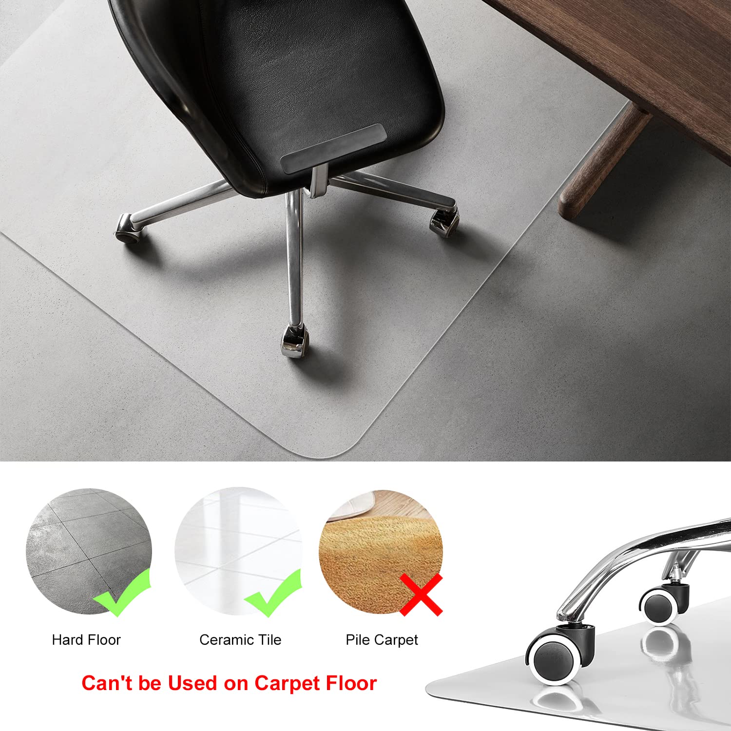 Kuyal Clear Chair Mat For Hardwood Floor 46 X 60 Inches Transparent Floor Mats Wood/Tile Protection Mat For Office & Home (46' X 60' Rectangle)
