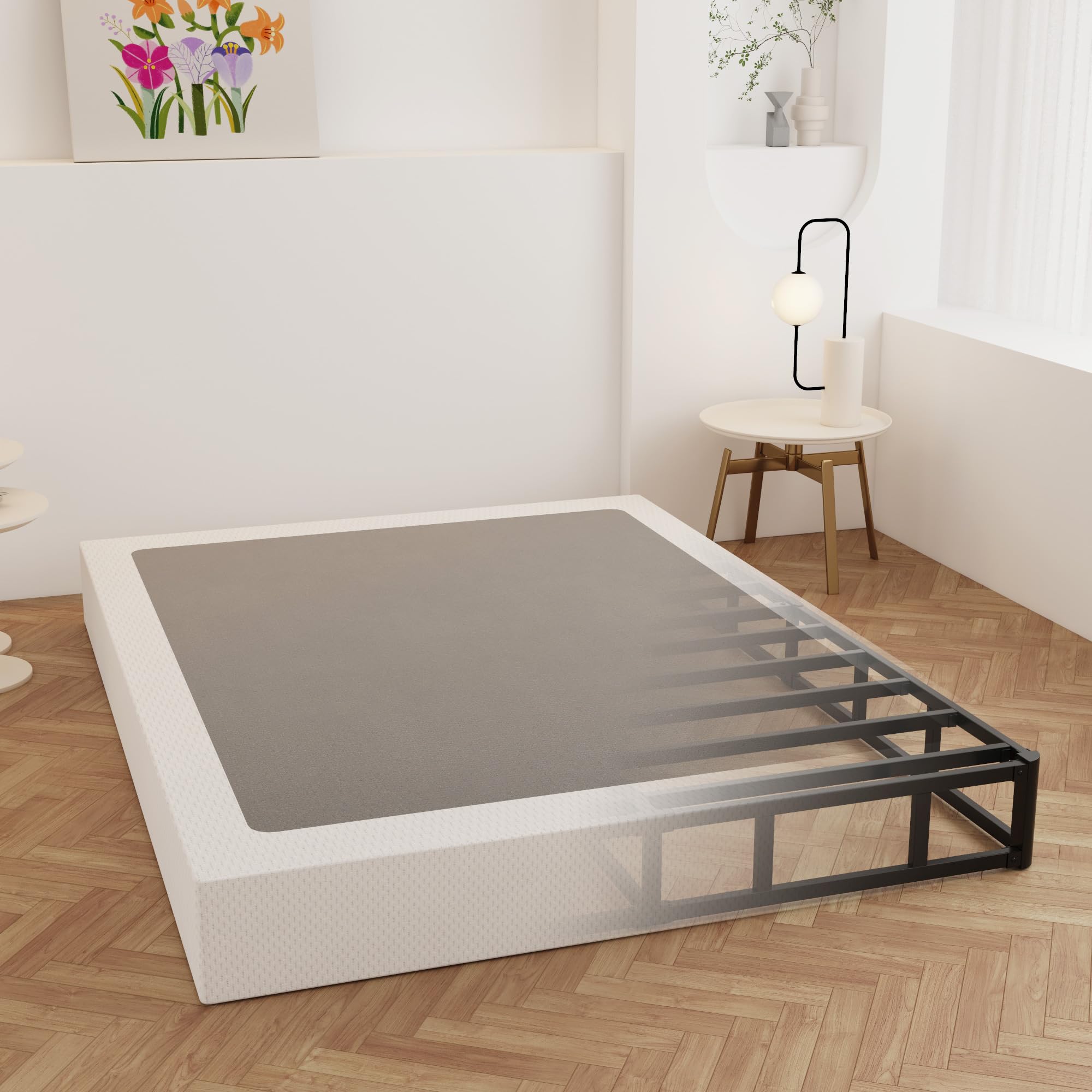 Maenizi 9 Inch Box Spring for Queen Bed, Heavy Duty Metal Box Spring Bed Base with Fabric Cover, Mattress Foundation, Easy Assem