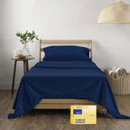 Thread Spread Luxury Egyptian Cotton Twin Stripe Sheet Set - 600 Thread Count Extra Long Staple 3 Pc Set, Twin Damask Sheets, Soft, Cooling Sateen Weave Striped Sheets Upto 18' Deep Pocket - Navy Blue