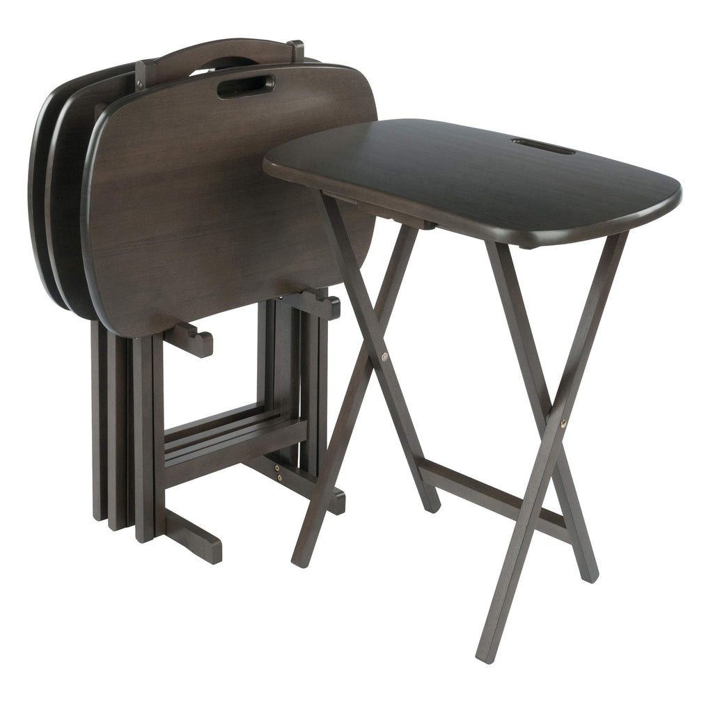 Ergode Wood Dylan 5-Piece Snack Table Set - Stylish Folding Tables, Durable X-Frame Base, Convenient Upright Stand, Easy Assembly, Perfect for Entertaining (Gray)