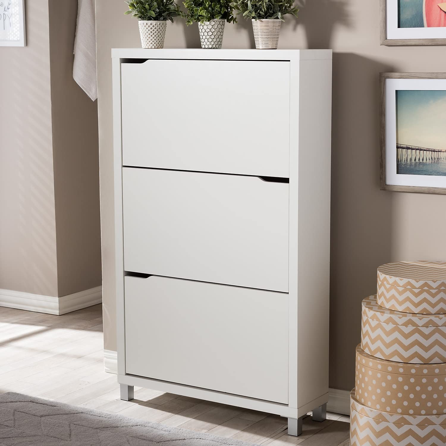 Baxton Studio Simms 3-Door Shoe Storage Cabinet, White (99-4514-HiT)