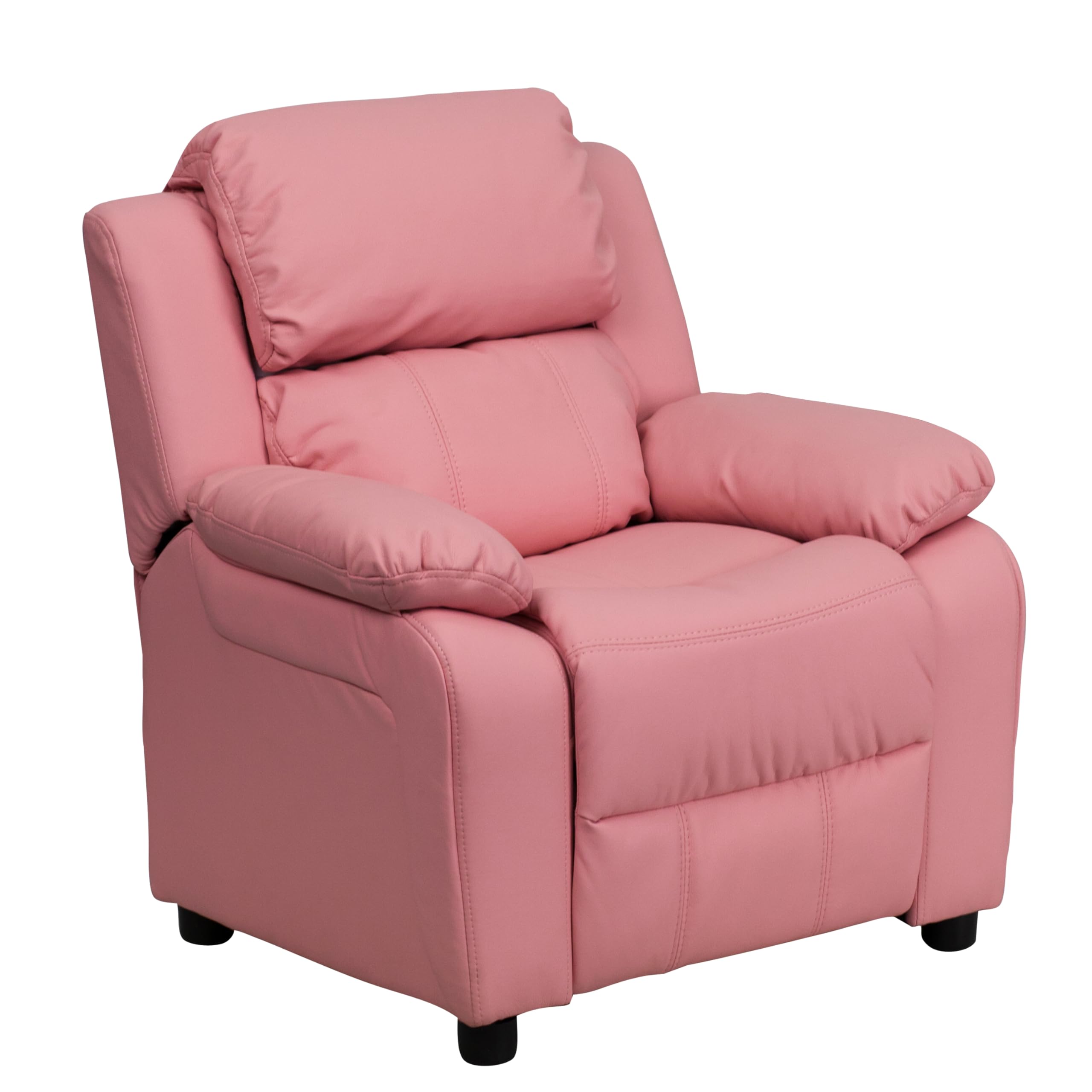 Flash Furniture Charlie Vinyl Kids Recliner With Flip-Up Storage Arms And Safety Recline, Contemporary Reclining Chair For Kids,