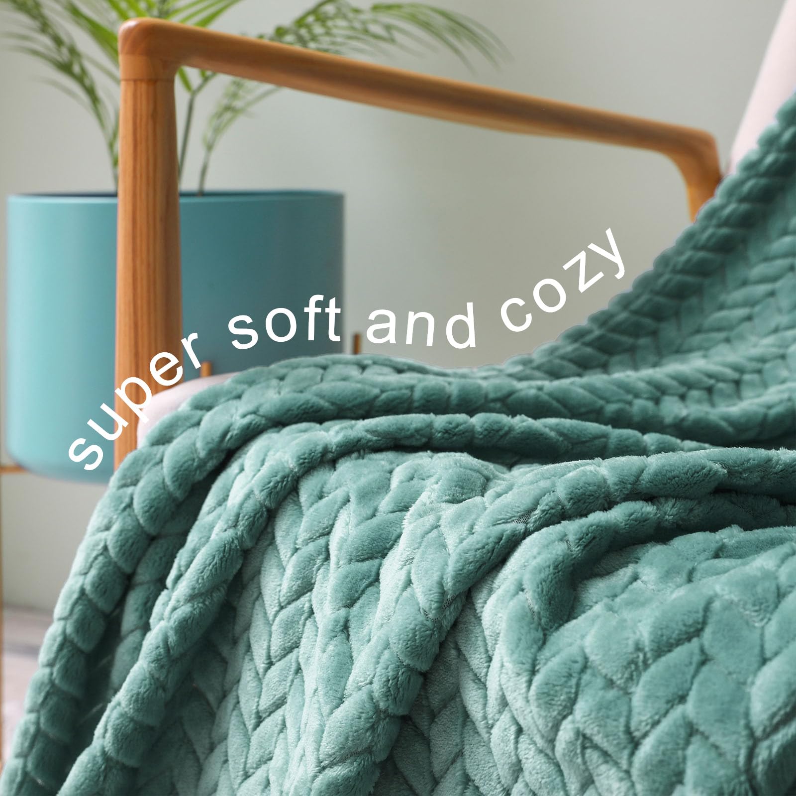 Exclusivo Mezcla Celadon Fleece King Size Blanket For Bed, 90X104 Inches Soft Cozy 3D Decorative Jacquard Flannel Blankets, Ligh