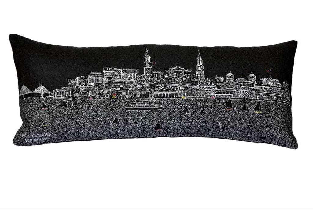 HomeRoots Grey 24' Black Charleston Nighttime Skyline Lumbar Decorative Pillow