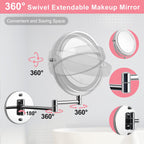 Ffowcye Wall Mounted Makeup Vanity Mirror With Lights, 8    Double Sided 1X/10X Wall Mount Magnifying Bathroom Shaving Mirror Wi