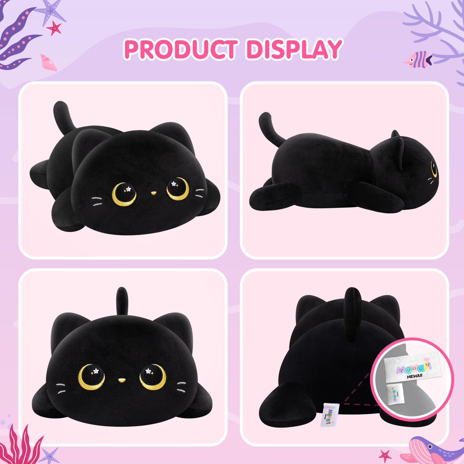 Mewaii Black Cat Plush Pillow MEPI000SAN1185B1-A, Polyester, 13 Inch