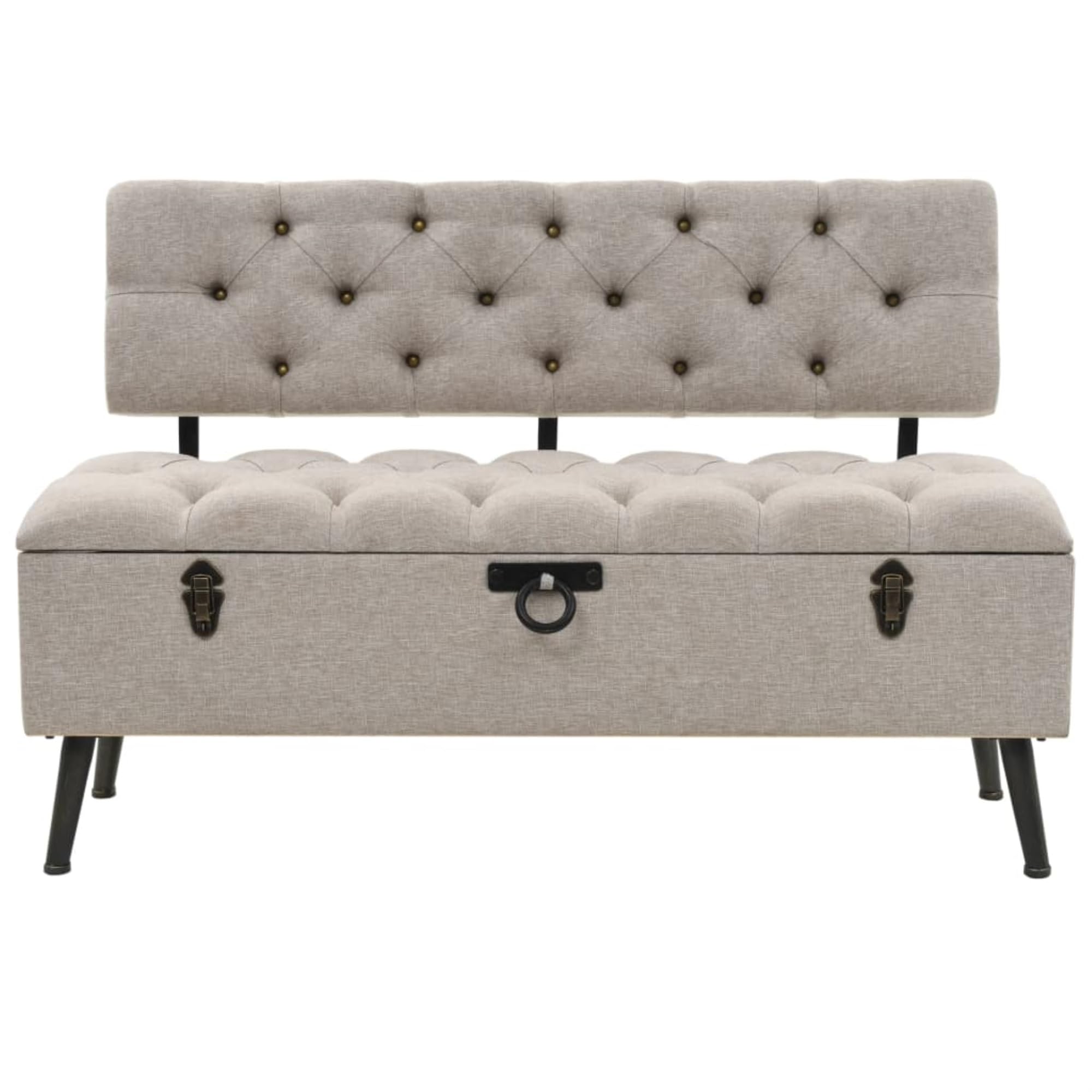 vidaXL Vintage-Style Storage Bench - Cream Fabric Upholstery - Comfortable Padded Seat and Backrest - Metal Feet for Stability - Ideal for Hallway, Living Room, Bedroom - Easy Assembly Required