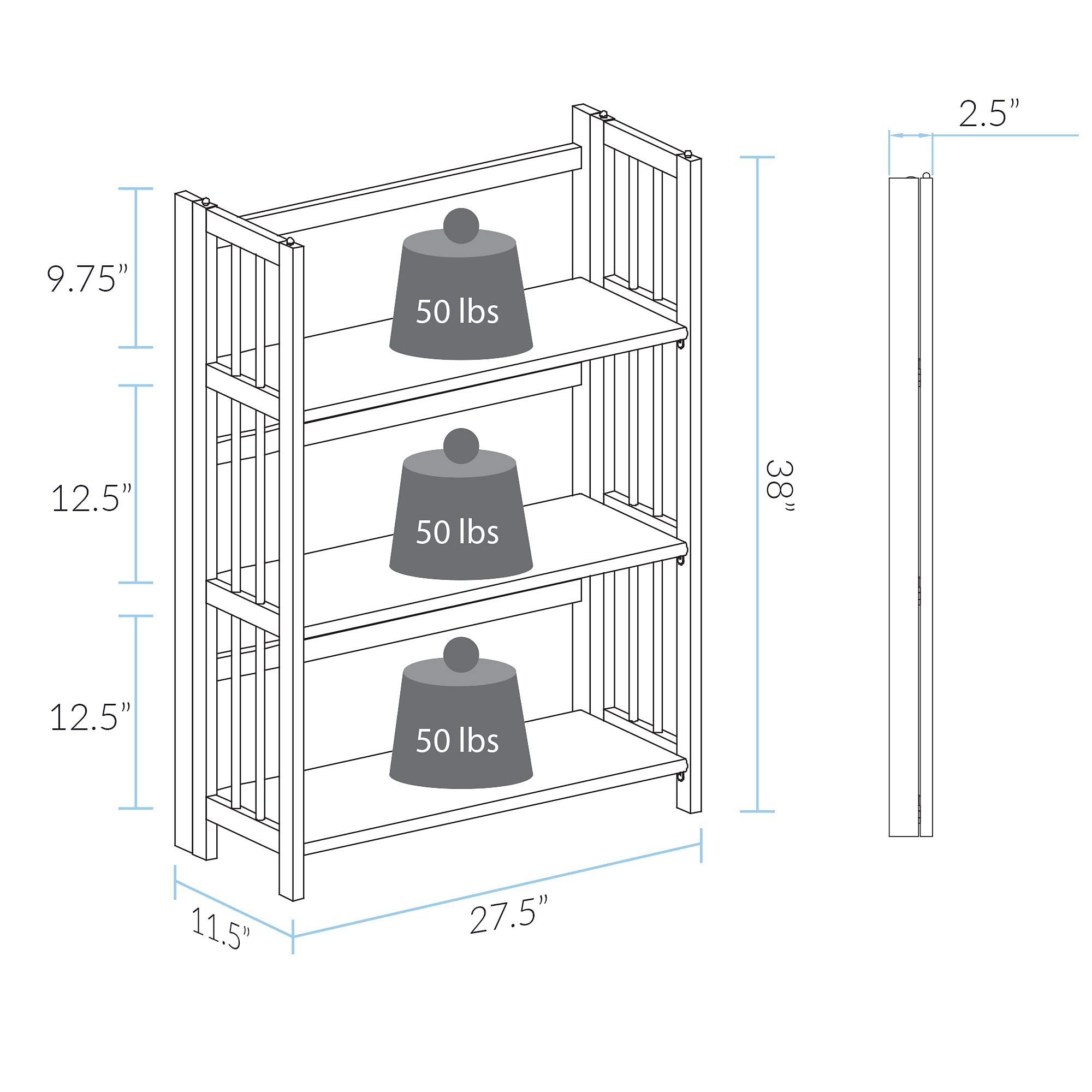 Casual Home 3-Shelf Folding Stackable Bookcase (27.5" Wide)-Walnut