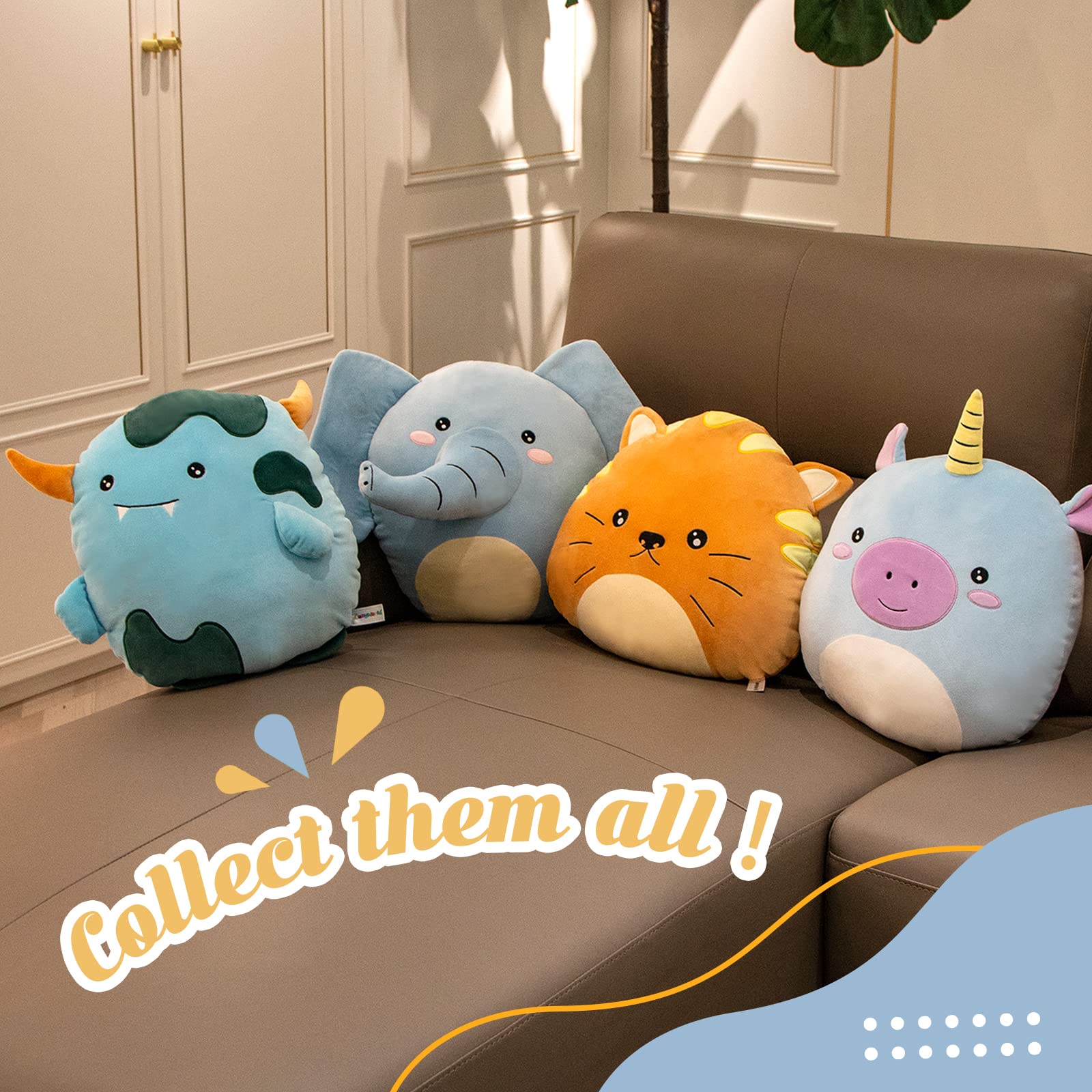 Cozyworld 15 Cute Monster Stuffed Animal Plush Pillow Super Soft Sofa Cushion Stretchy Plushy Toy Decors Birthday Valentines Gif