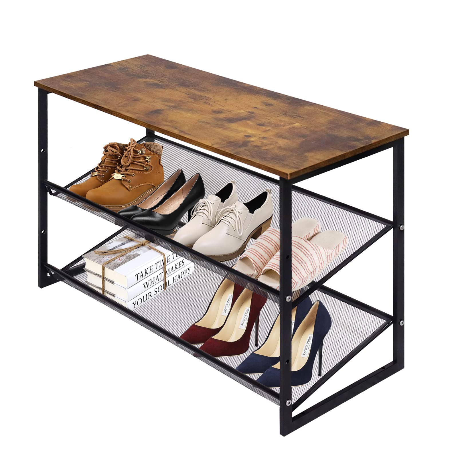 Garden 4 you 3-Tier Tilting Adjustable Freestanding Shoe Rack 6-Pairs 25.2 in Length for Durability and Stability for Entryways,
