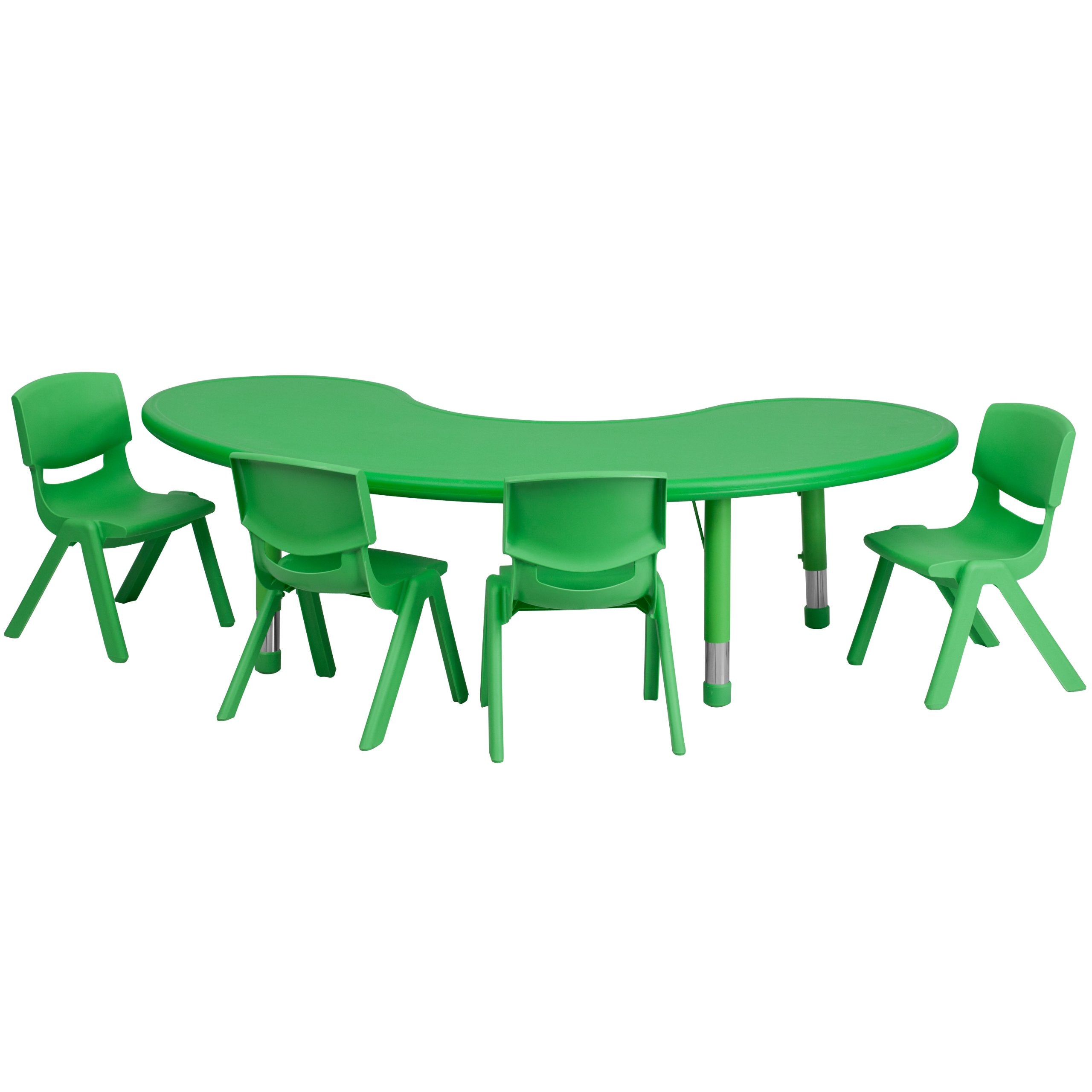 Flash Furniture Half-Moon Activity Table Set, 35"W x 65"D x 14.50" - 23.75"H, Green