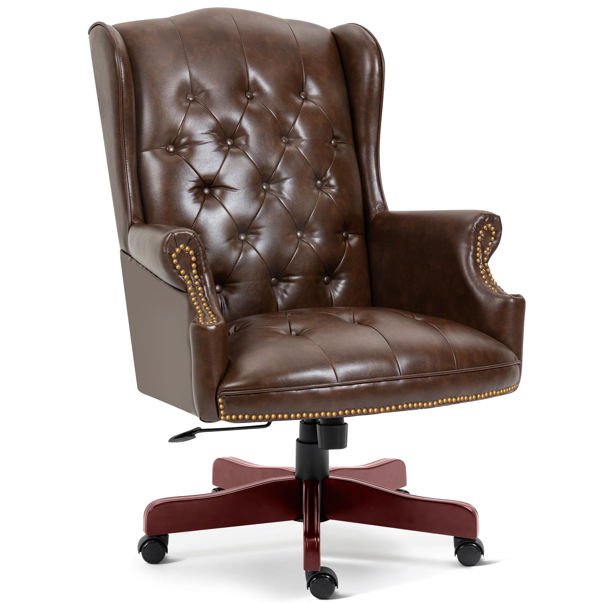 Big And Tall Executive Office Chair, Ergonomic 360 Swivel Recliner Chair, Retro Brown Faux Leather Home Office Desk Chairs W/But