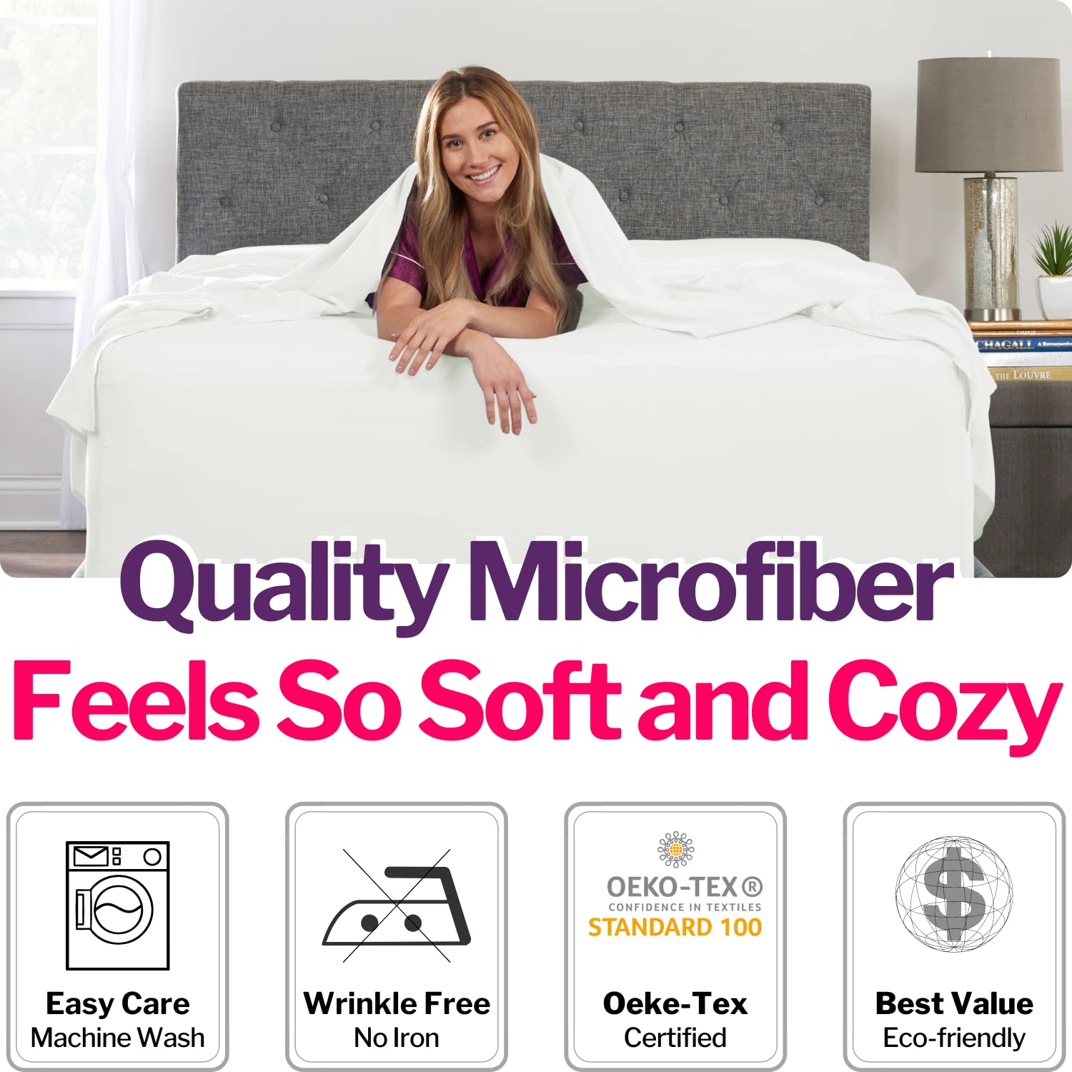 Deep Pocket Queen Sheet Sets - 21    Inch 4 Piece Queen Sheets Deep Pocket Sheets - Oversize Flat Sheet, Fitted Sheet & 2 Zipper