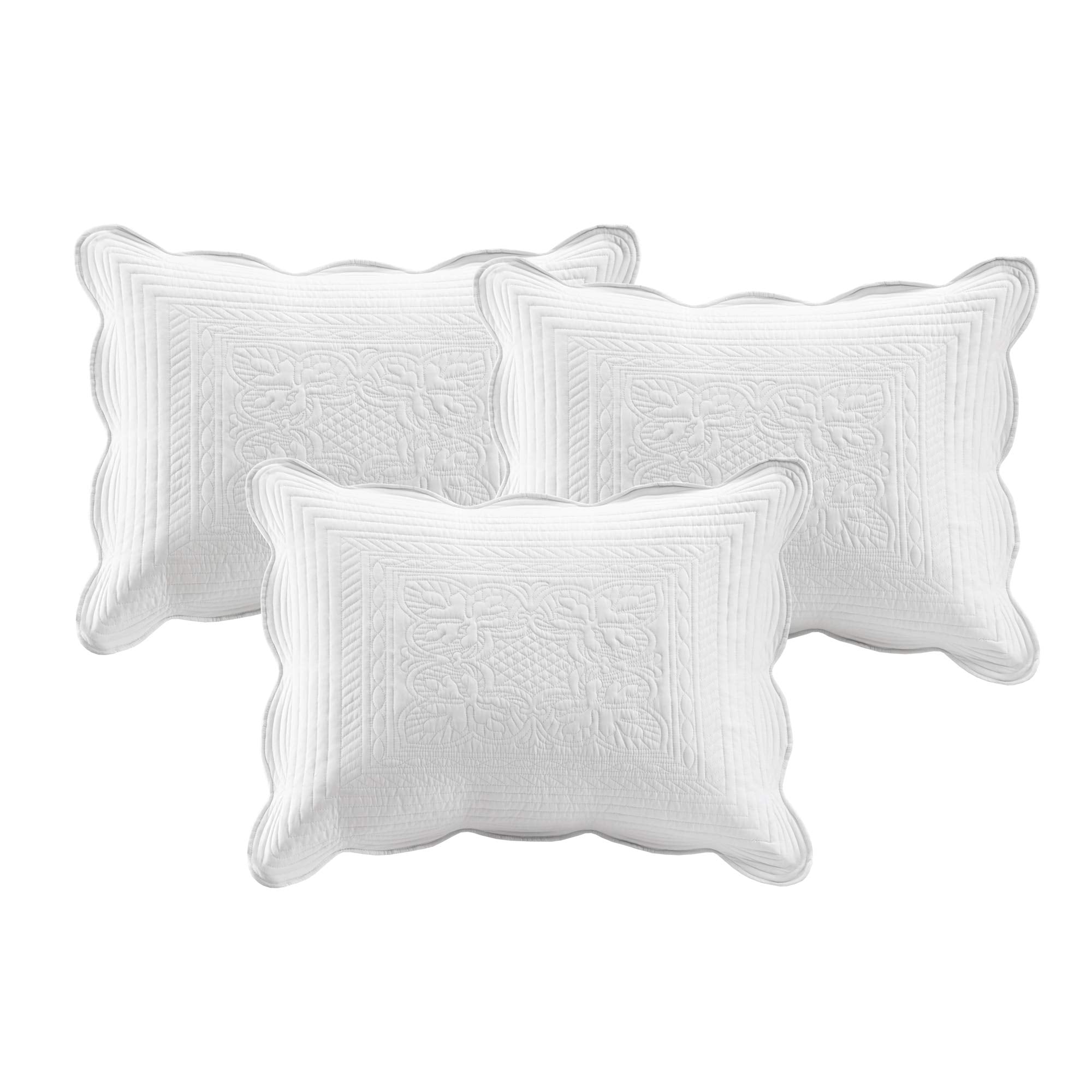 Madison Park Tuscany Daybed Cover Set-Trendy Damask Quilting With Scalloped Edges All Season Luxury Bedding With Bedskirt, Matching Shams, Decorative Pillow, White, 39'X75', 6 Piece