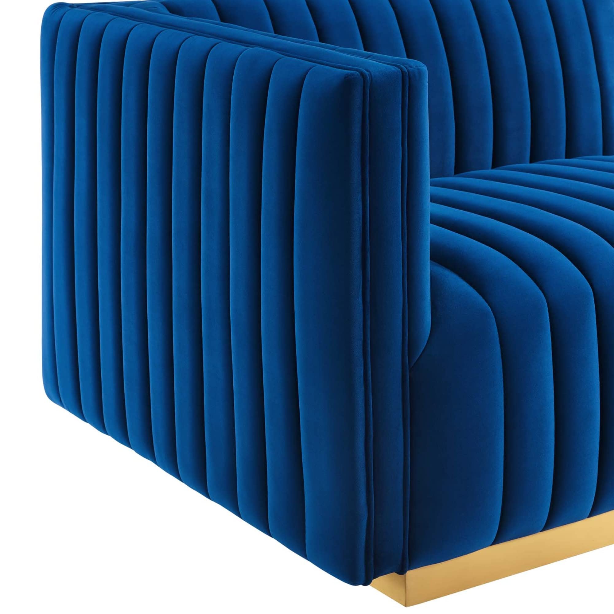 Modway Conjure Channel Tufted Performance Velvet Left-Arm Chair in Gold/Navy