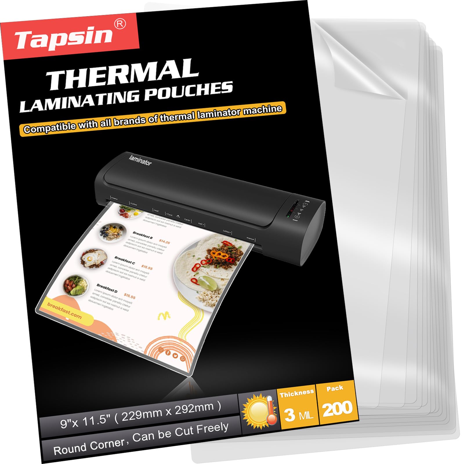 Laminating Pouches 9 X 11.5, 3 Mil Laminating Sheets 200 Pcs Clear Thermal Laminate Sheets Holds 8.5 X 11 Inch Sheets, Universal